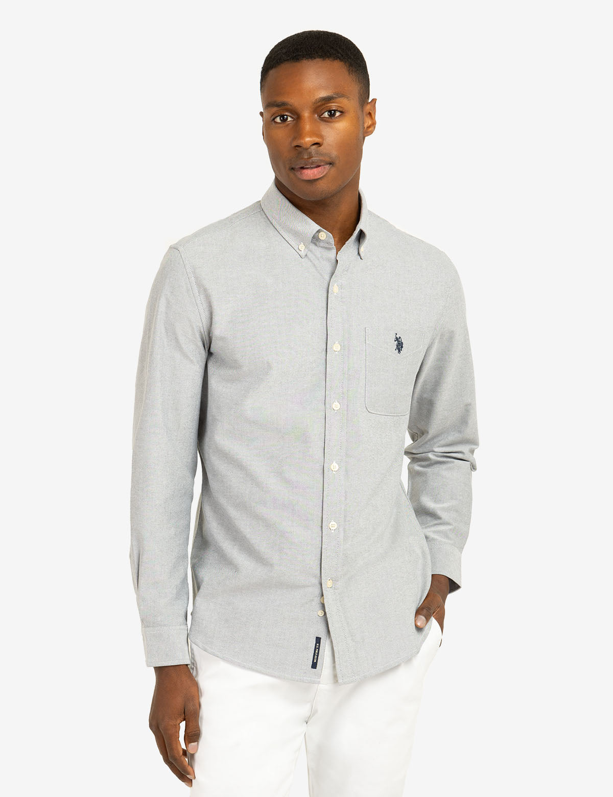 Stretch Oxford Shirt with Long Sleeves & Front Pocket | Classic Fit