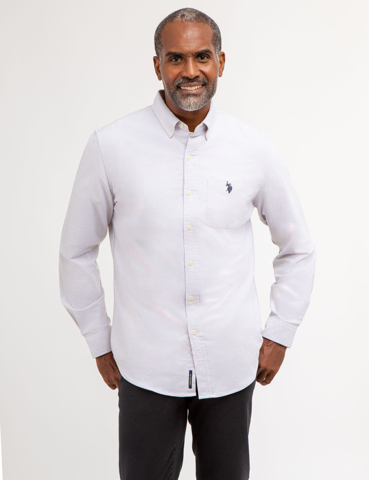 Stretch Oxford Shirt with Long Sleeves & Front Pocket | Classic Fit