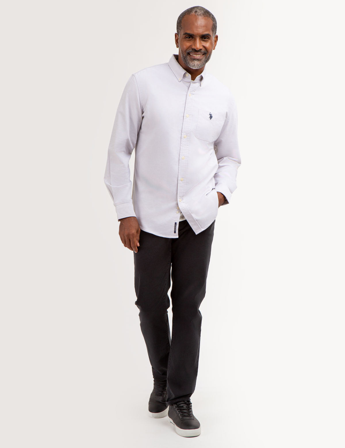 Stretch Oxford Shirt with Long Sleeves & Front Pocket | Classic Fit