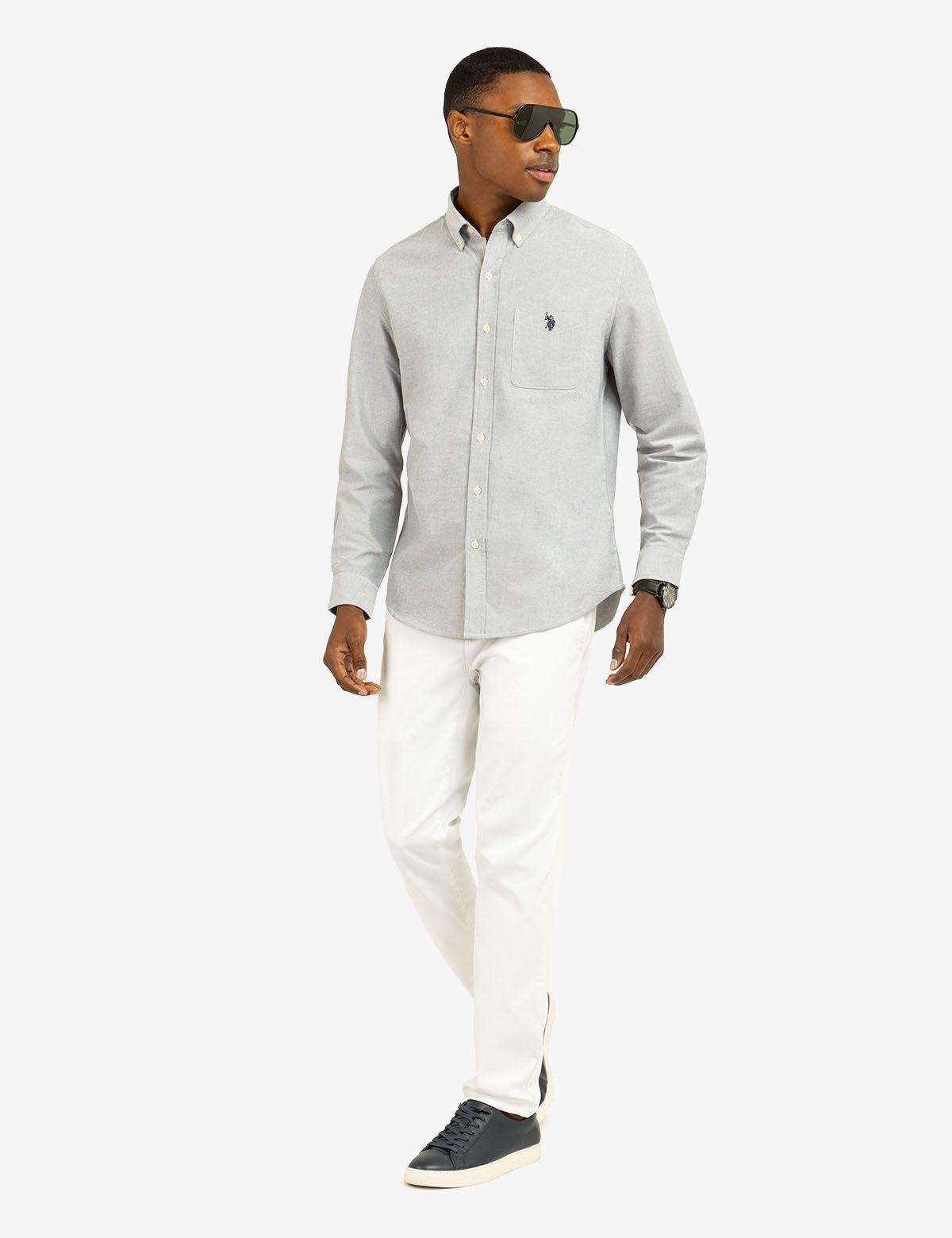 Stretch Oxford Shirt with Long Sleeves & Front Pocket | Classic Fit