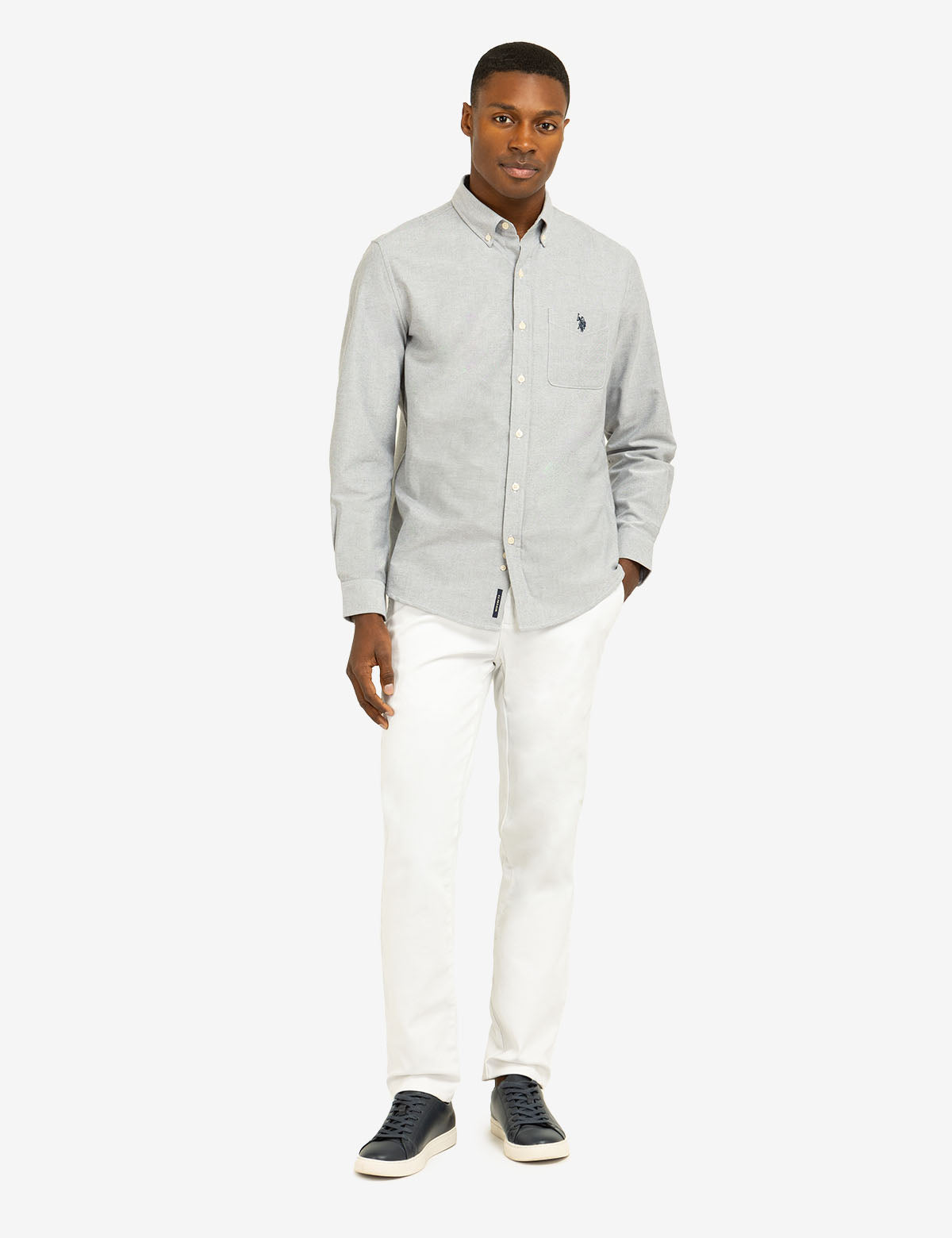 Stretch Oxford Shirt with Long Sleeves & Front Pocket | Classic Fit