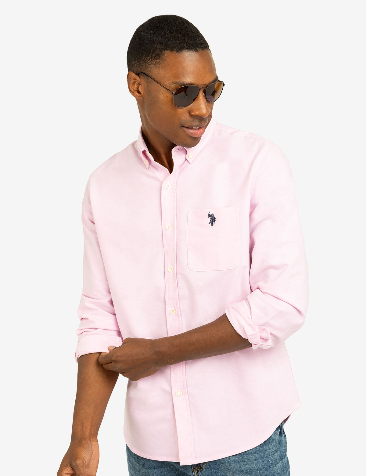 Stretch Oxford Shirt with Long Sleeves & Front Pocket | Classic Fit