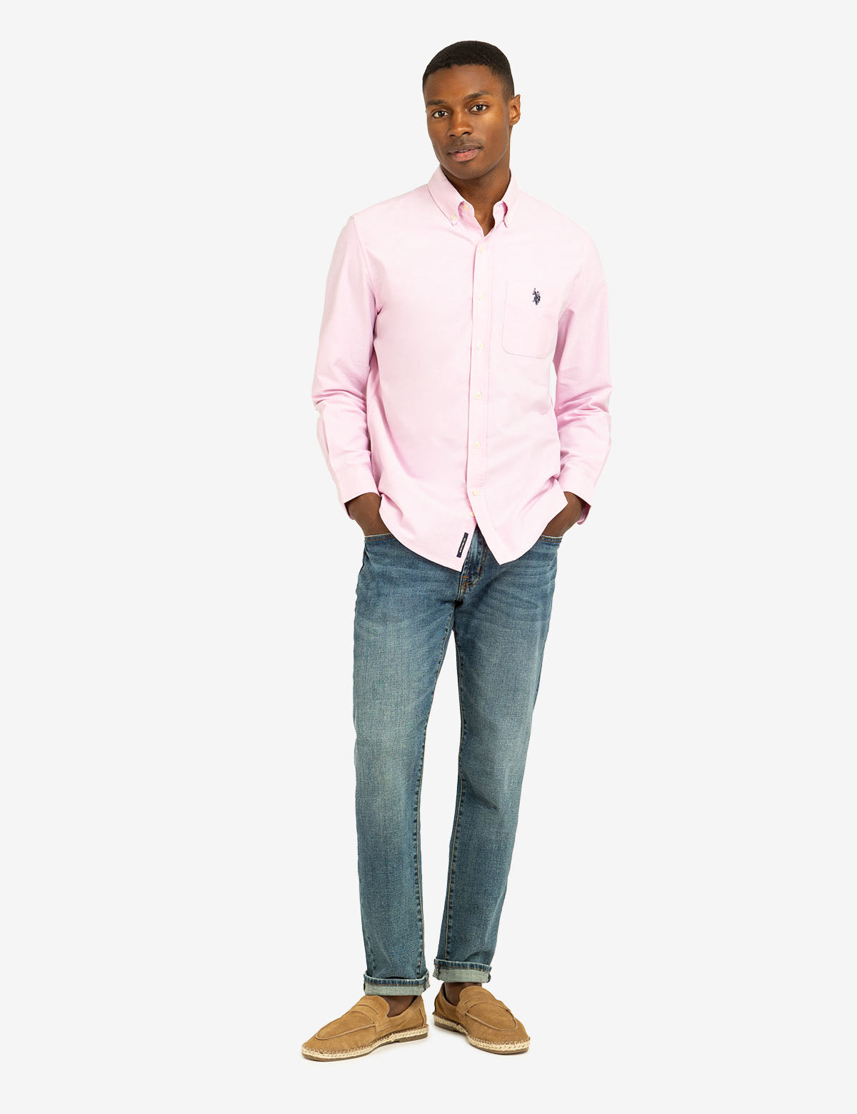 Stretch Oxford Shirt with Long Sleeves & Front Pocket | Classic Fit