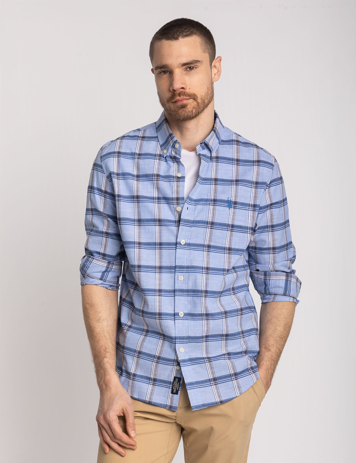 Stretch Plaid Poplin Shirt | Long Sleeve Comfort Fit