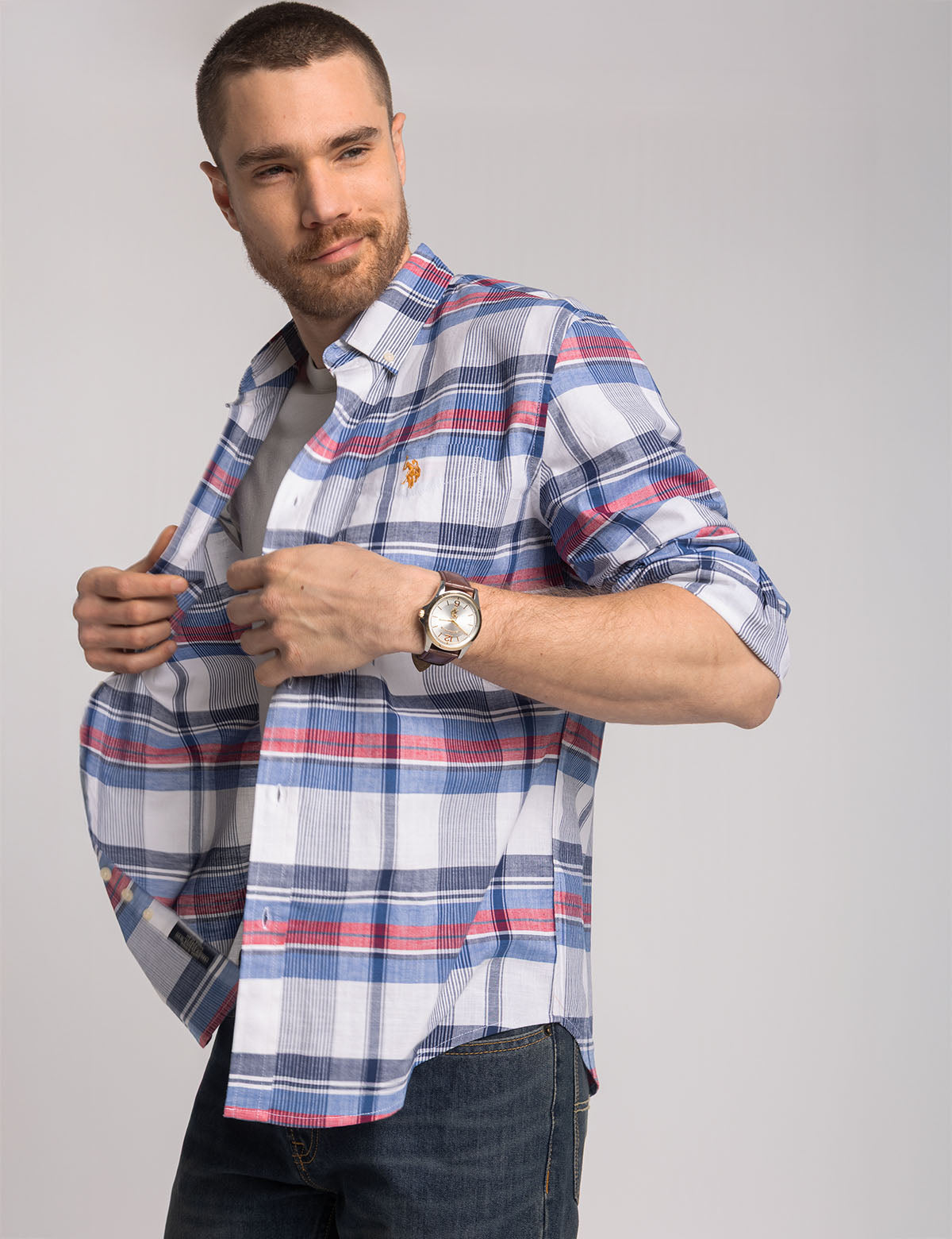 Stretch Plaid Poplin Shirt | Long Sleeve Comfort Fit