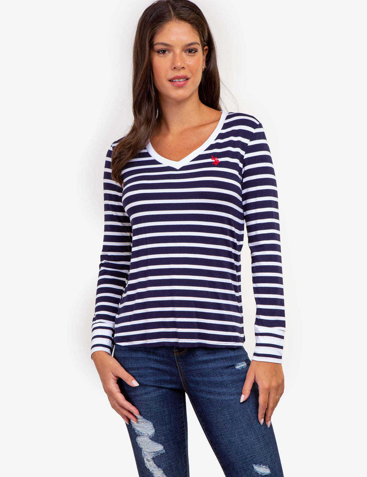 Long Sleeve Striped V-Neck Top for Women | Casual Comfort Fit