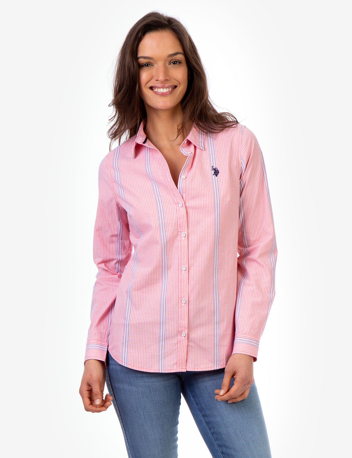 Long Sleeve Striped Button-Up Shirt with Roll-Up Cuffs | Casual Wear