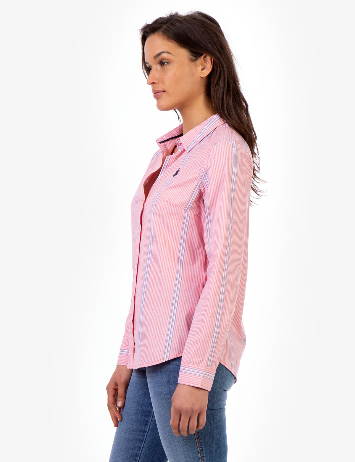 Long Sleeve Striped Button-Up Shirt with Roll-Up Cuffs | Casual Wear