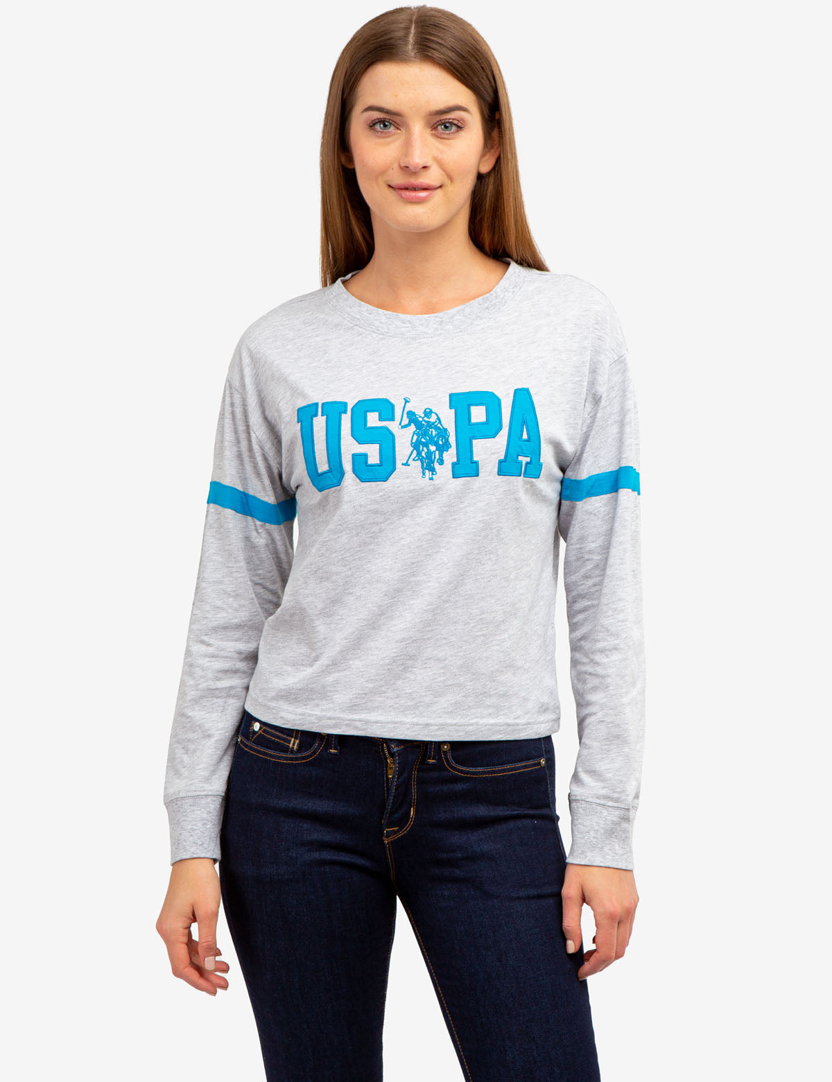 Long Sleeve Cropped T-Shirt with USPA Applique | Casual Fit