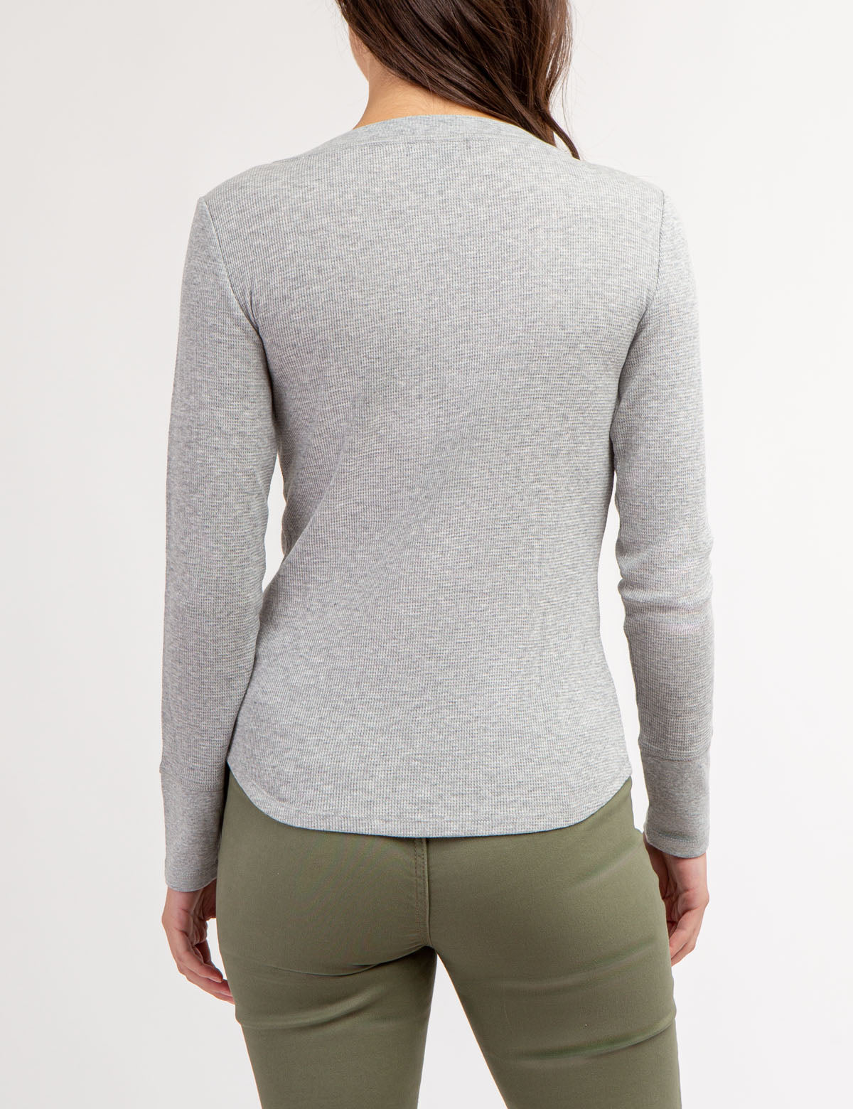 Waffle Knit Henley Top with Rhinestone Buttons | Long Sleeve