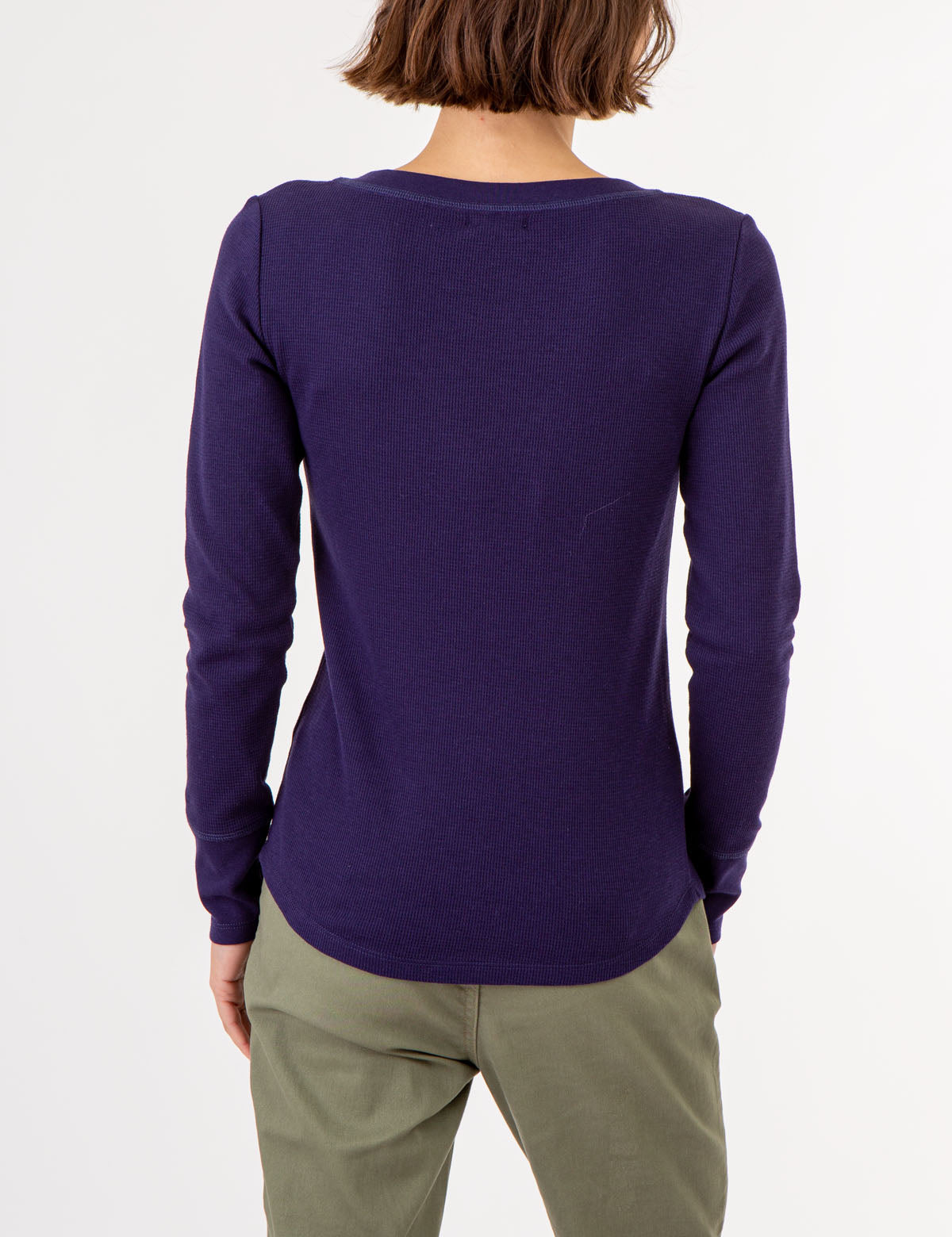 Waffle Knit Henley Top with Rhinestone Buttons | Long Sleeve