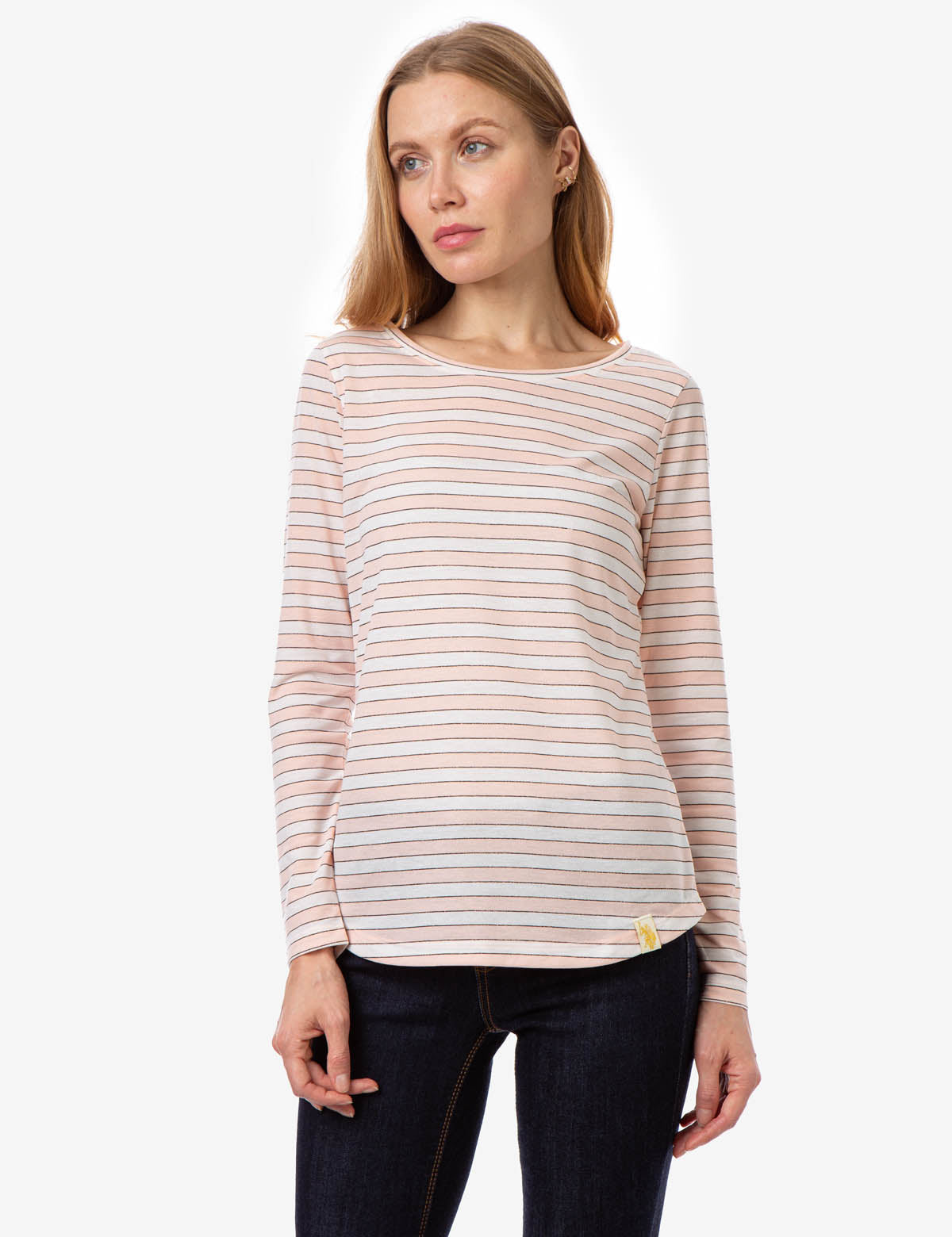 Lurex Stripe Long Sleeve T-Shirt with Round Neck | Casual Wear