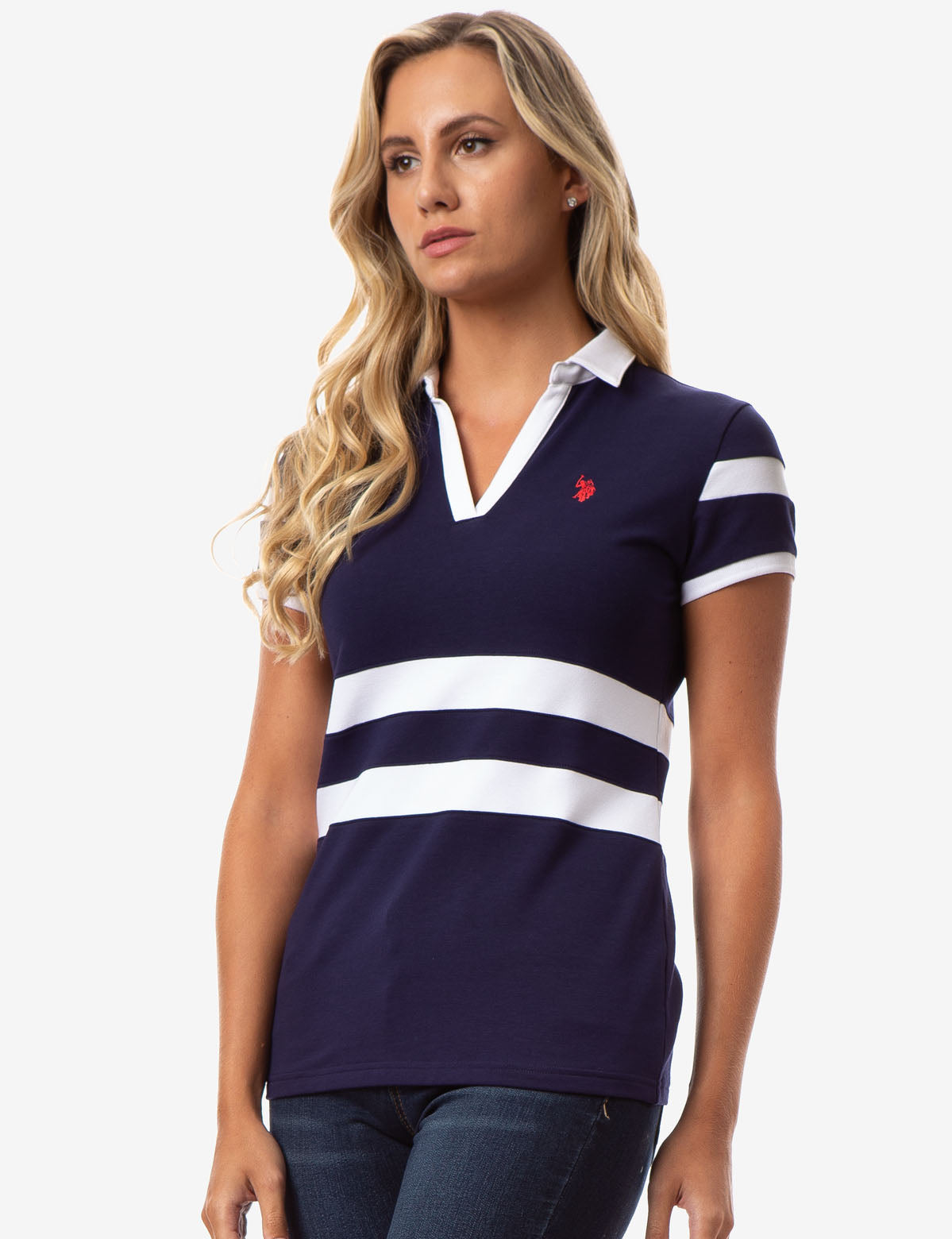 Rugby Stripe Polo Shirt with V-Neck & Embroidered Logo | Casual Men's Top