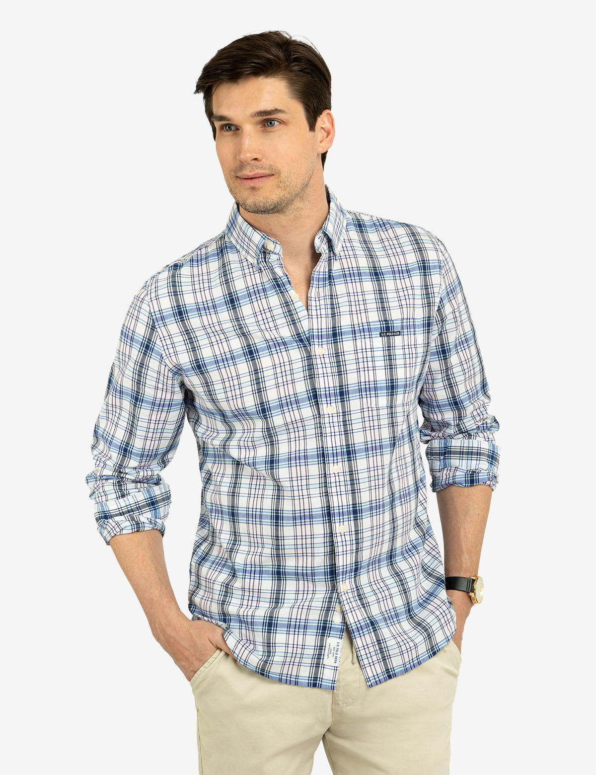 Madras Plaid Long Sleeve Woven Shirt for Men | Casual Style