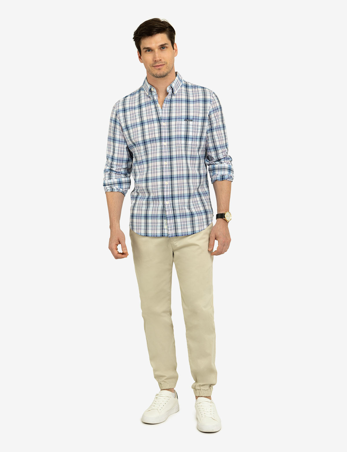 Madras Plaid Long Sleeve Woven Shirt for Men | Casual Style