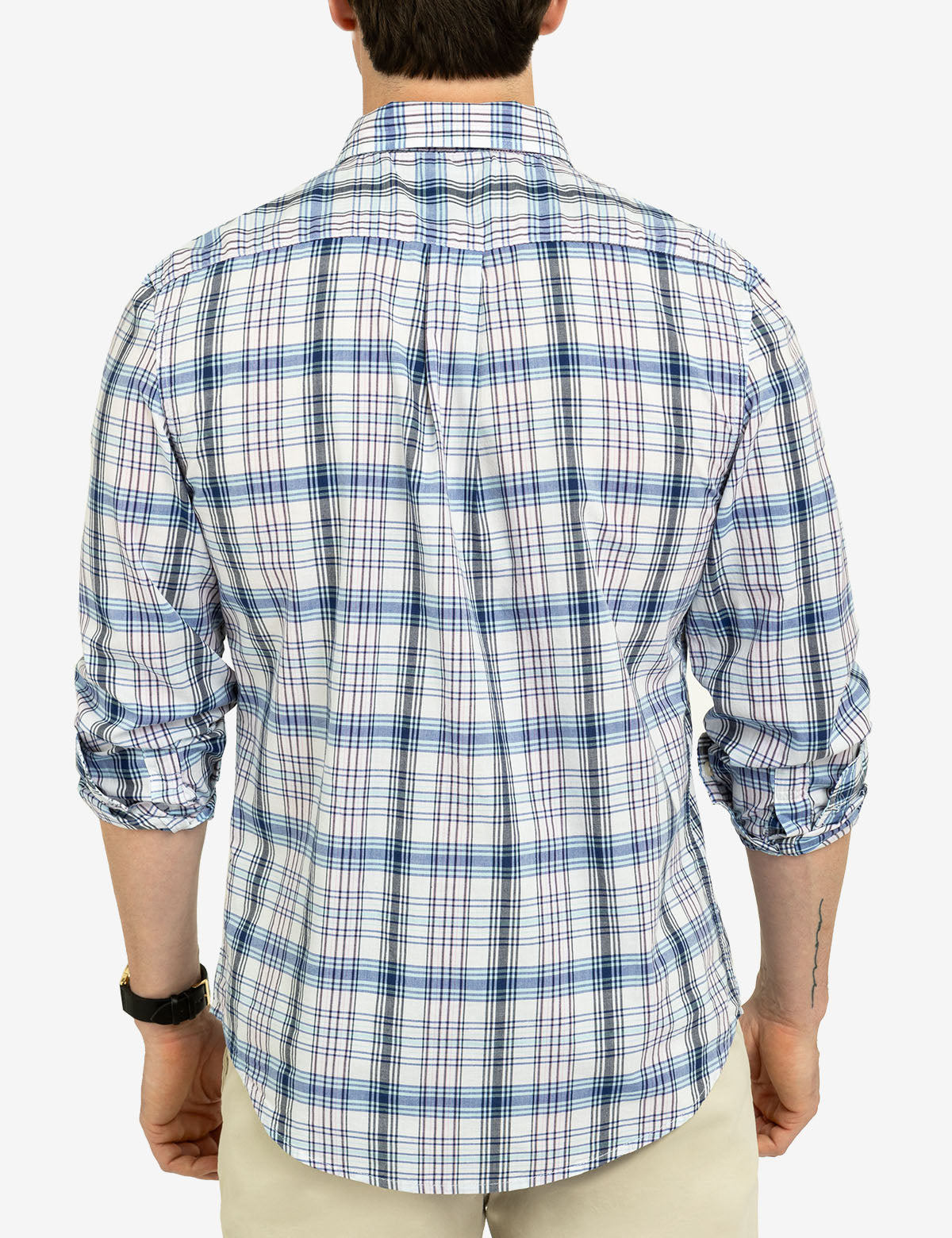 Madras Plaid Long Sleeve Woven Shirt for Men | Casual Style