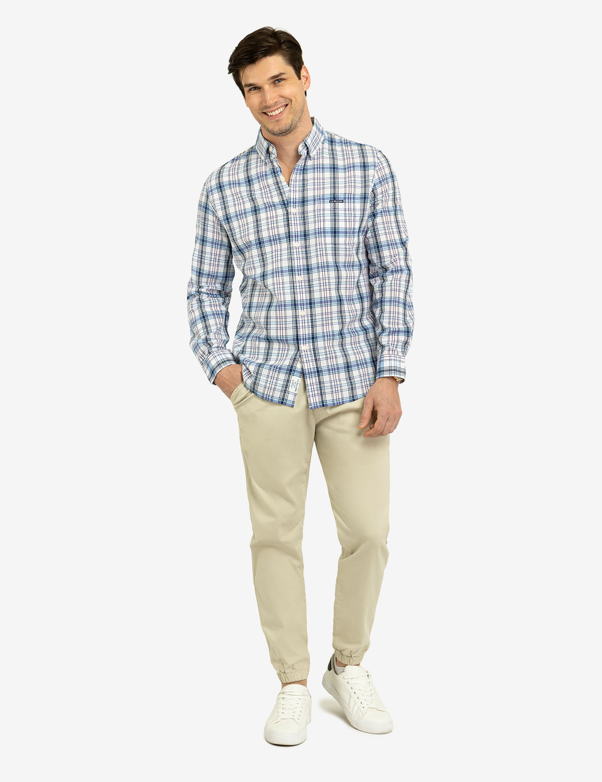 Madras Plaid Long Sleeve Woven Shirt for Men | Casual Style