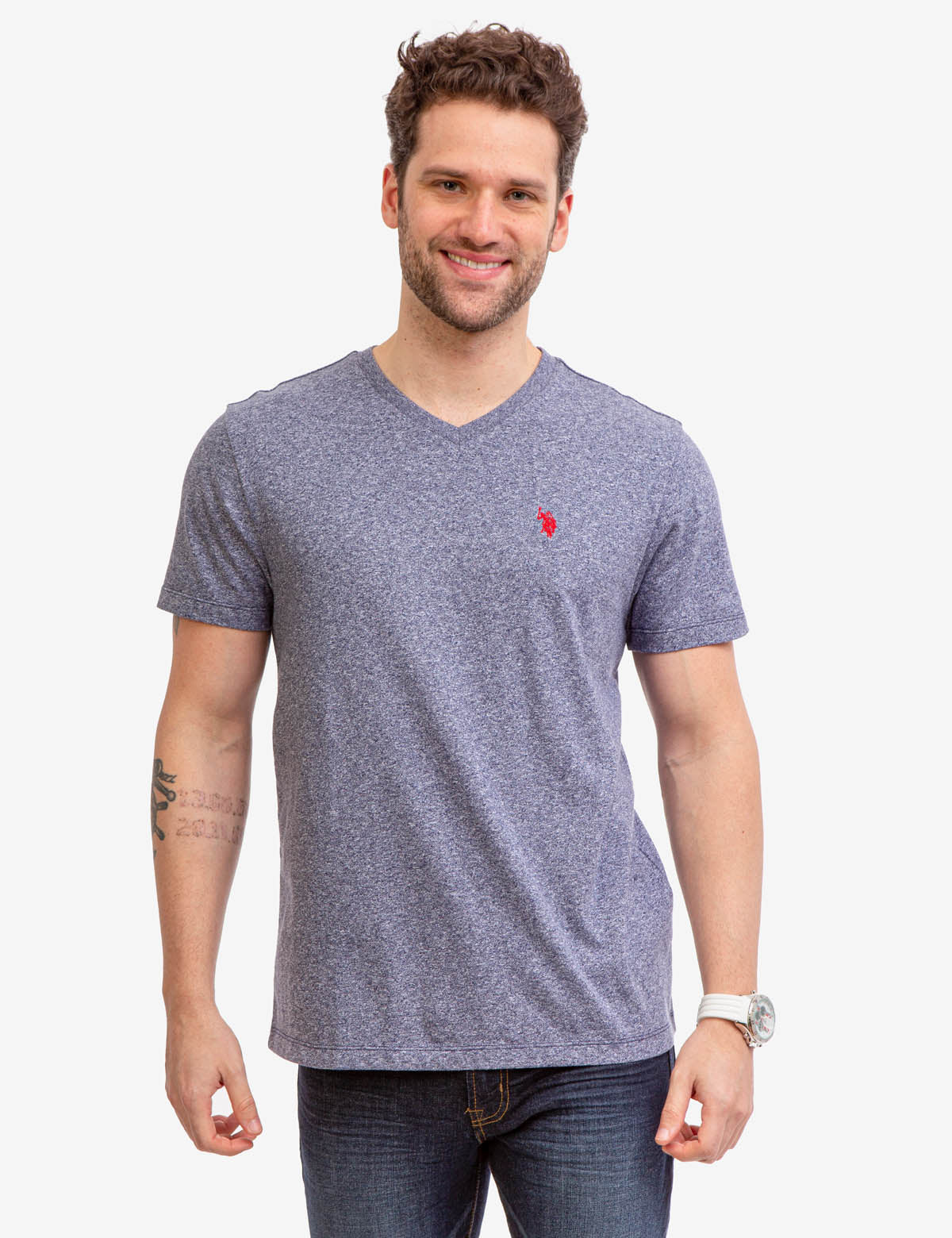 Marled Cotton V-Neck T-Shirt with Contrast Stitch | Casual Wear