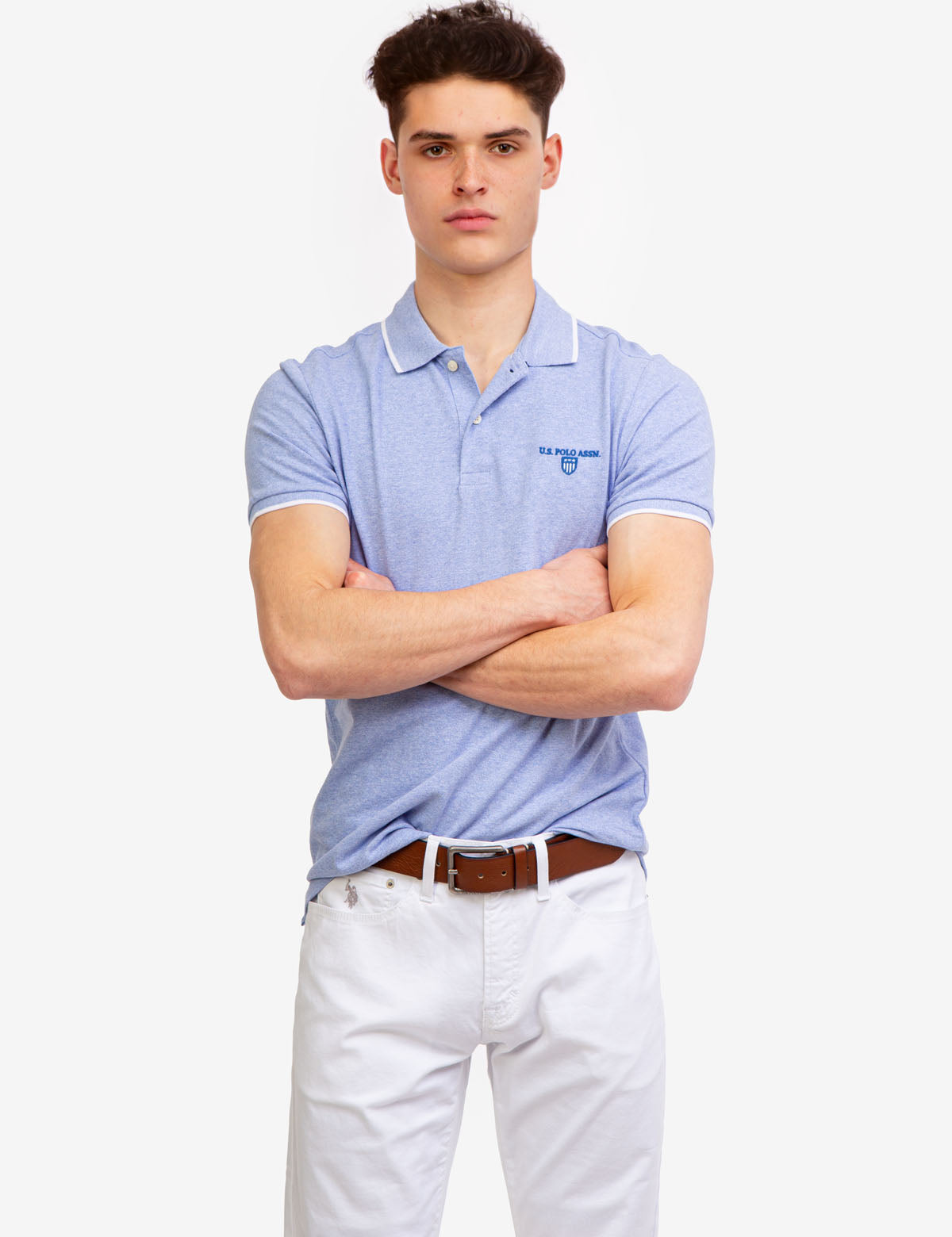 Marled Cotton Polo Shirt with Embroidered Crest | U.S. Polo Assn.
