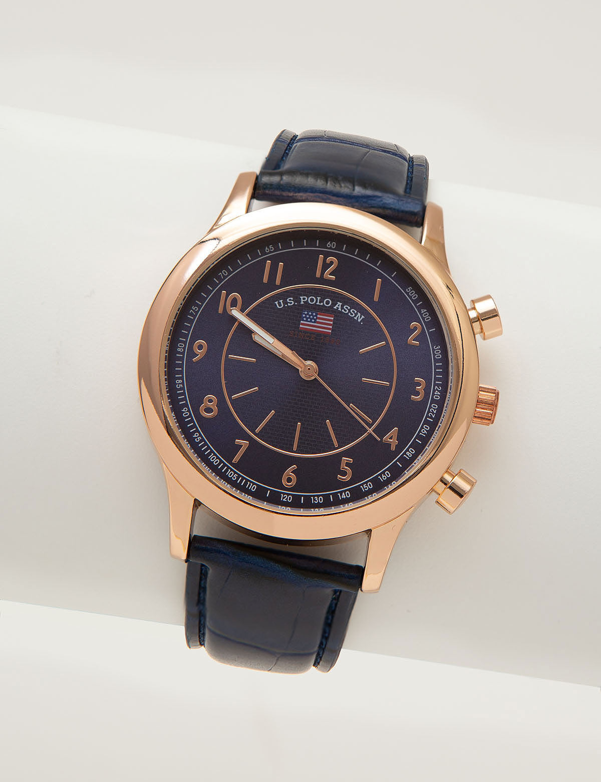 Men's Blue Leather Strap Watch with Rose Gold Case | U.S. Polo Assn.