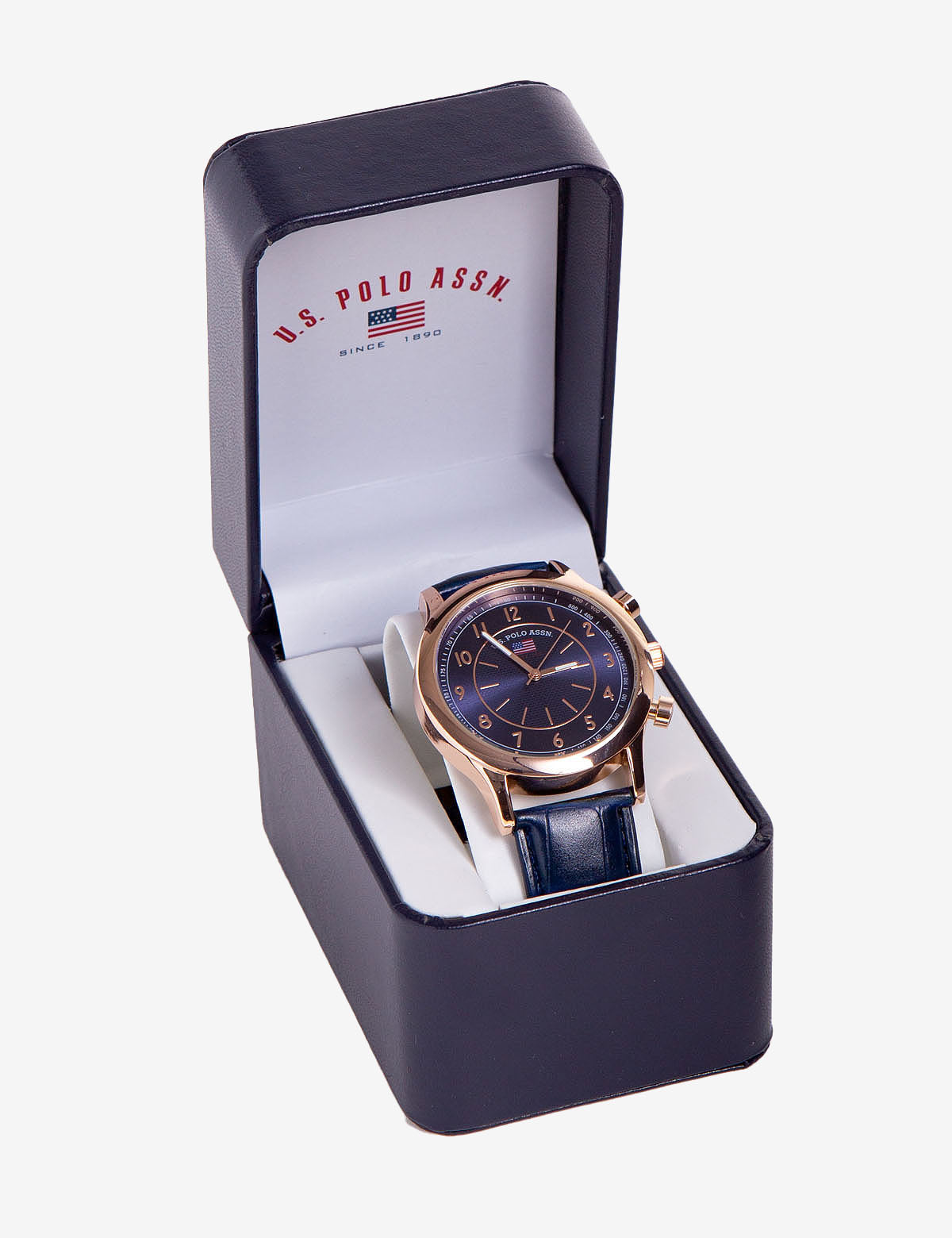 Men's Blue Leather Strap Watch with Rose Gold Case | U.S. Polo Assn.