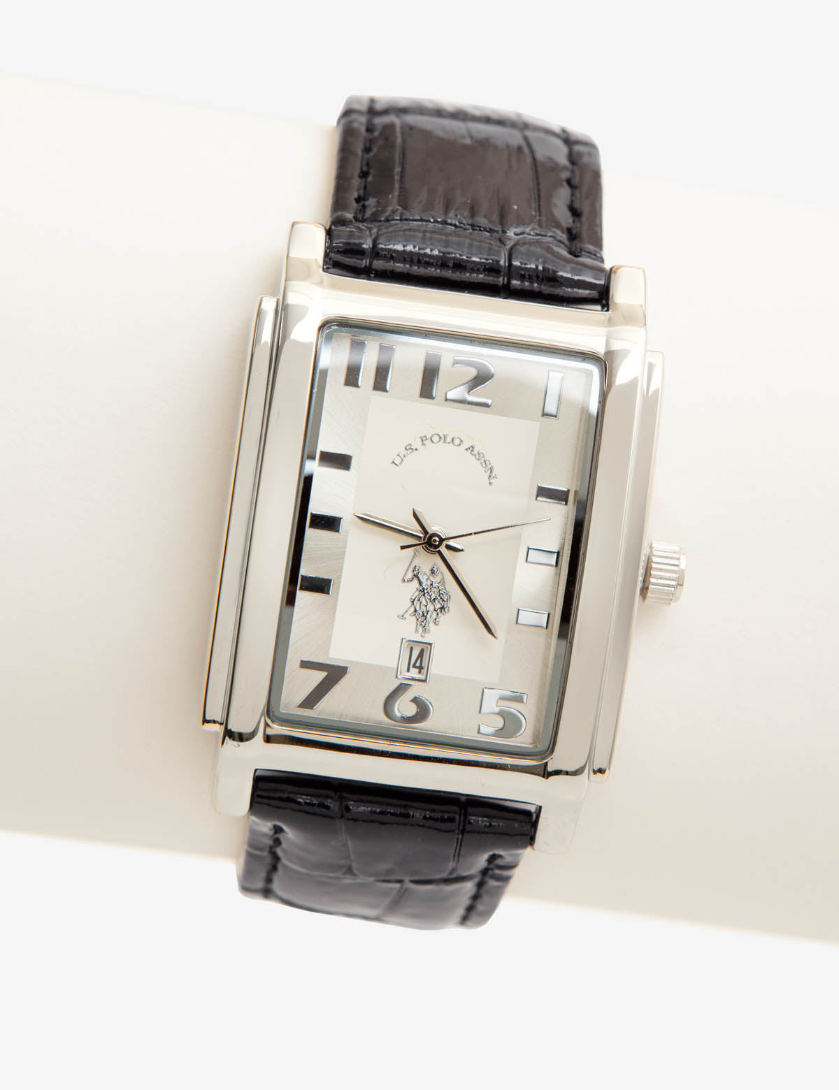 Men's Black Crocodile Strap Square Watch | Classic Style