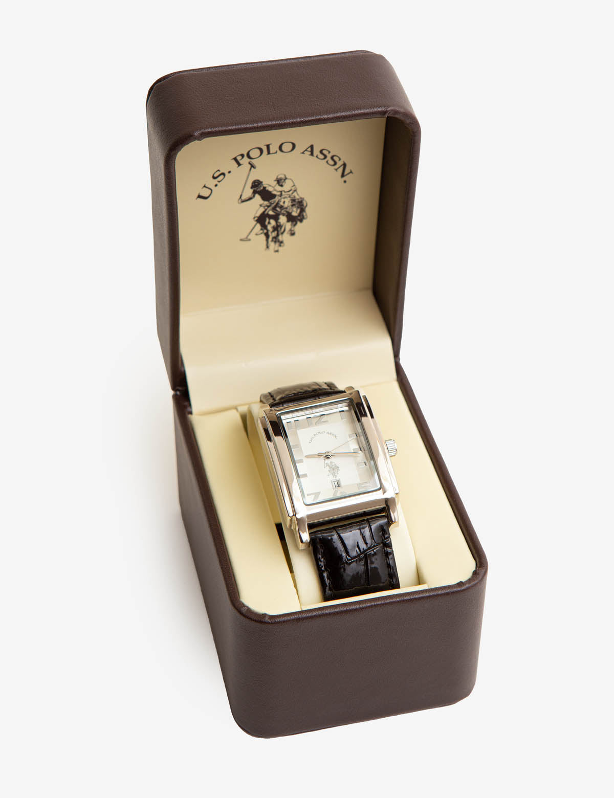 Men's Black Crocodile Strap Square Watch | Classic Style