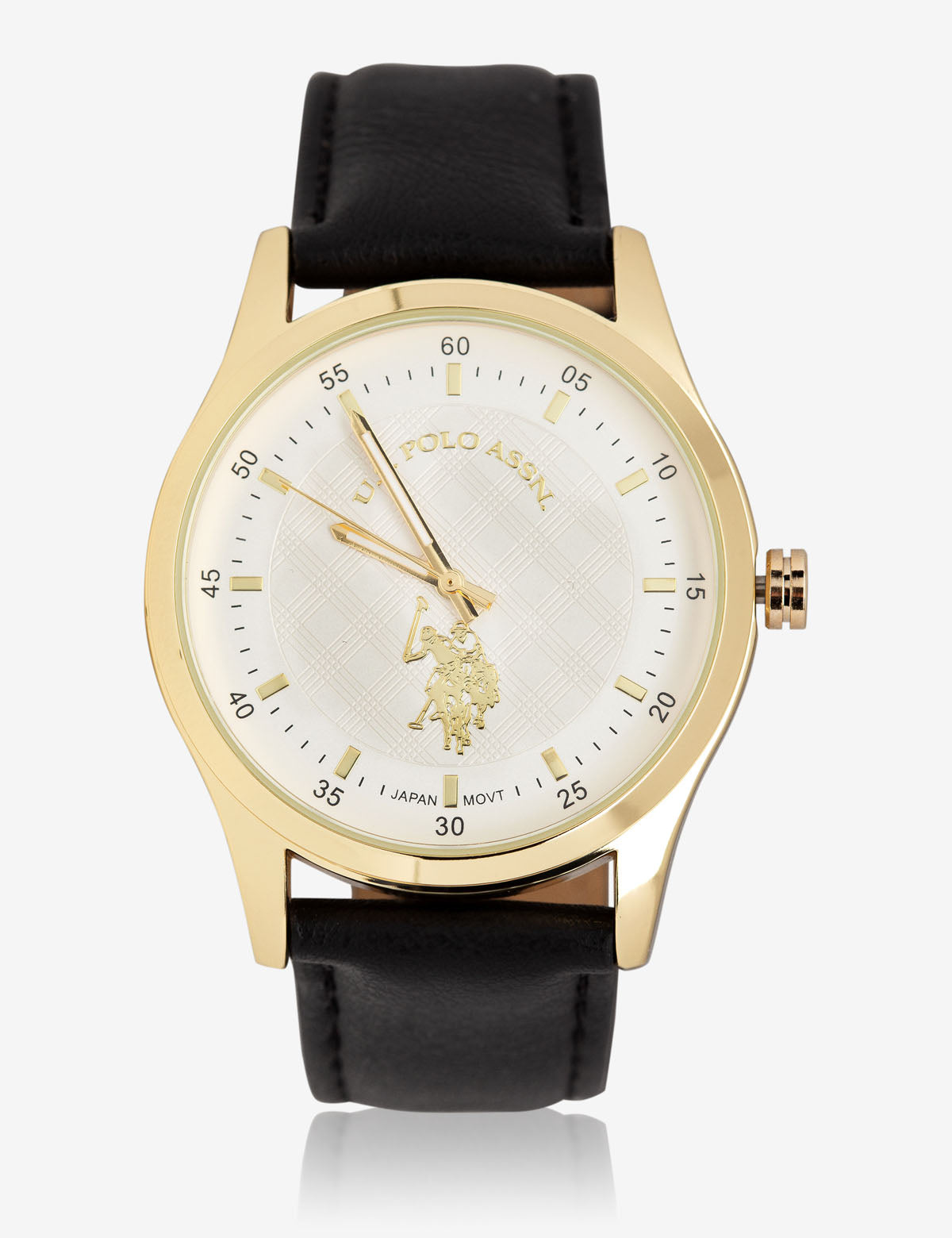 Men's Dark Brown Faux-Leather Watch with Gold Dial | USPA