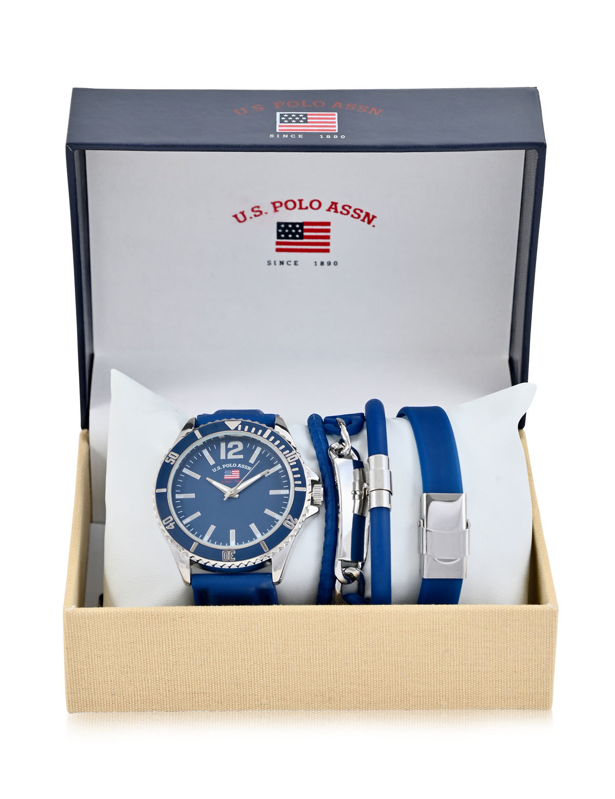 Men's Navy Watch & Stackable Bracelets Set | Premium Gift Combo