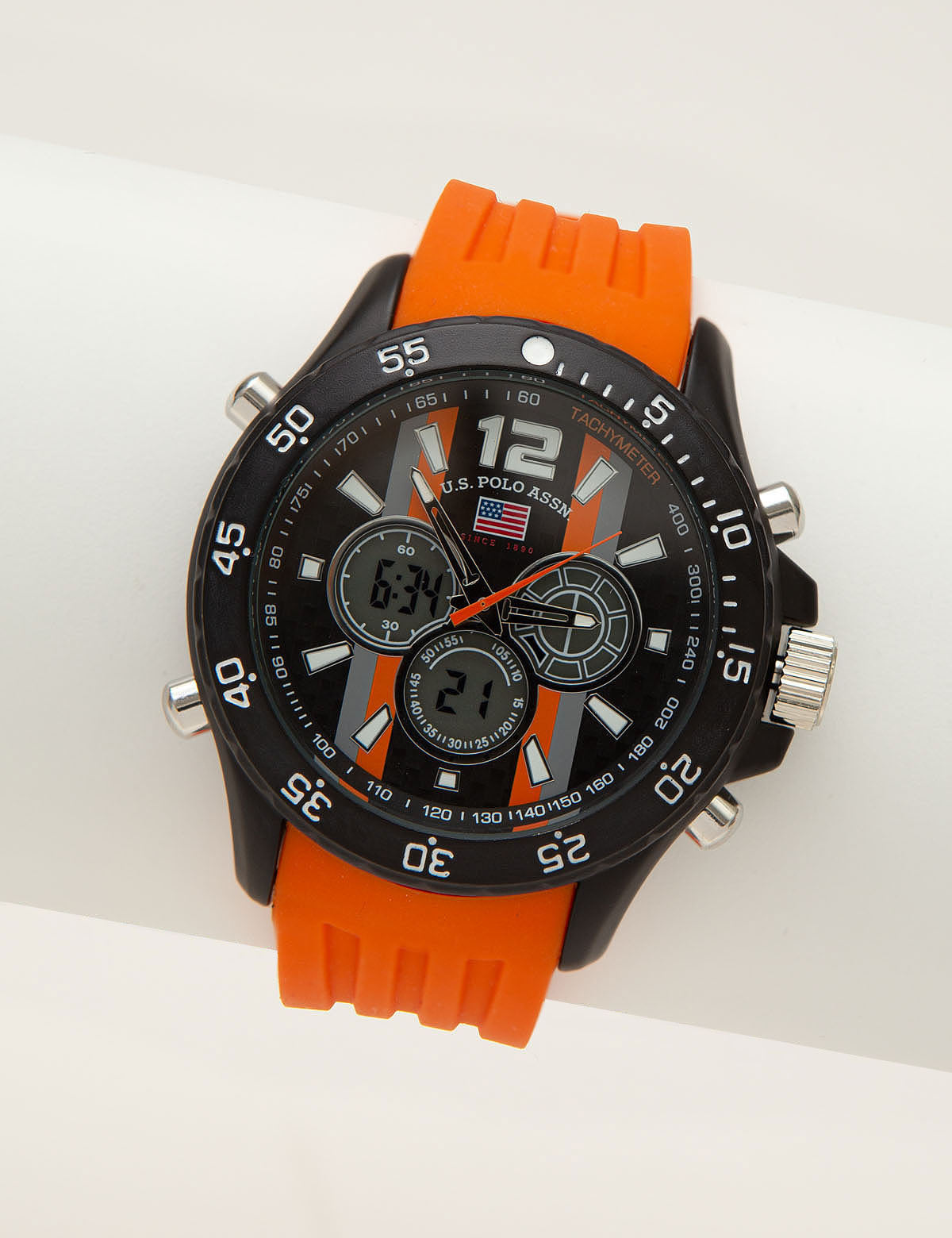 Orange AnaDigi Sport Watch for Men with Black Case & Strap | U.S. Polo Assn.