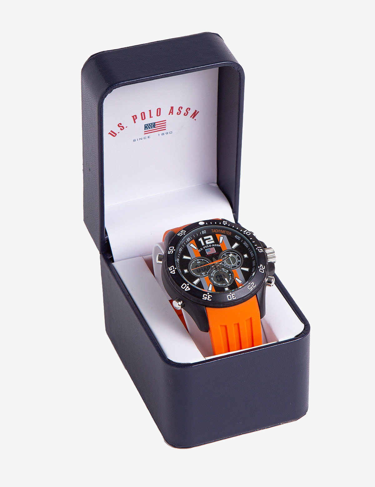Orange AnaDigi Sport Watch for Men with Black Case & Strap | U.S. Polo Assn.