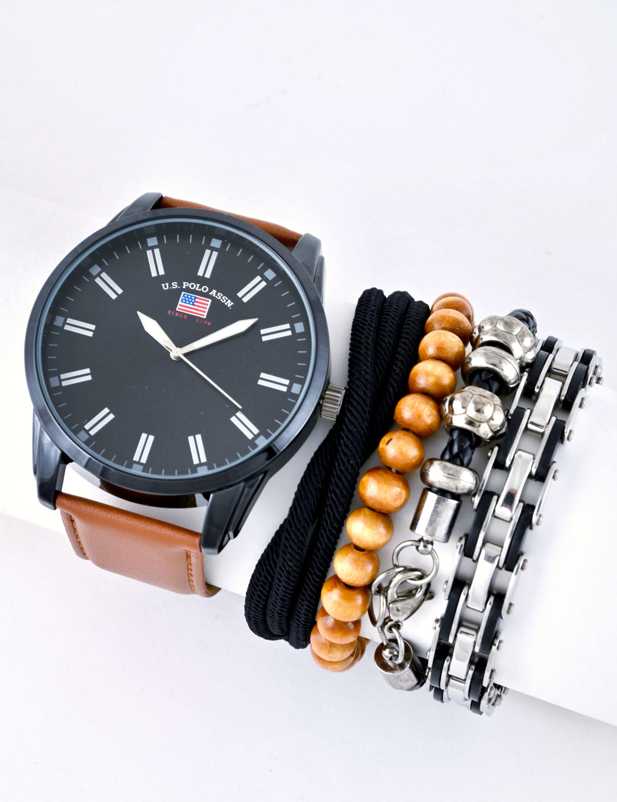 Men's Oversized Watch & Bracelet Set in Black & Brown | Stylish Combo