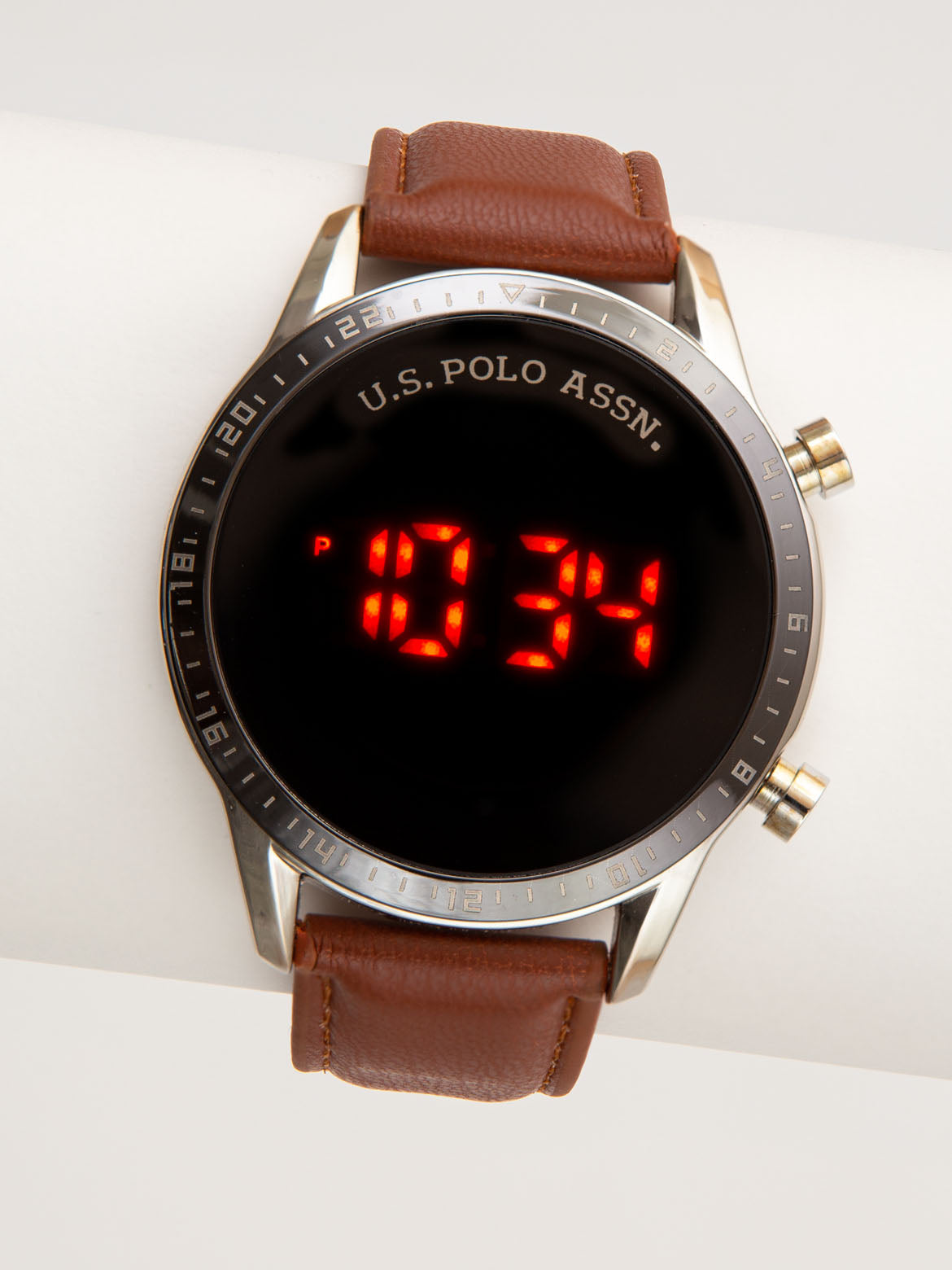 Men's Brown Leather Strap LED Watch | USPA