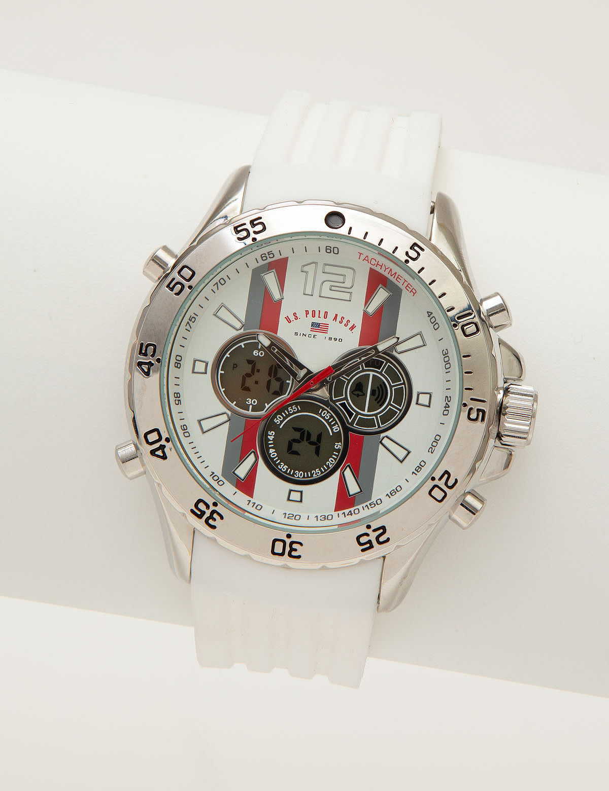 Men's White AnaDigi Sport Watch with Glass Dial & Adjustable Strap | U.S. Polo Assn