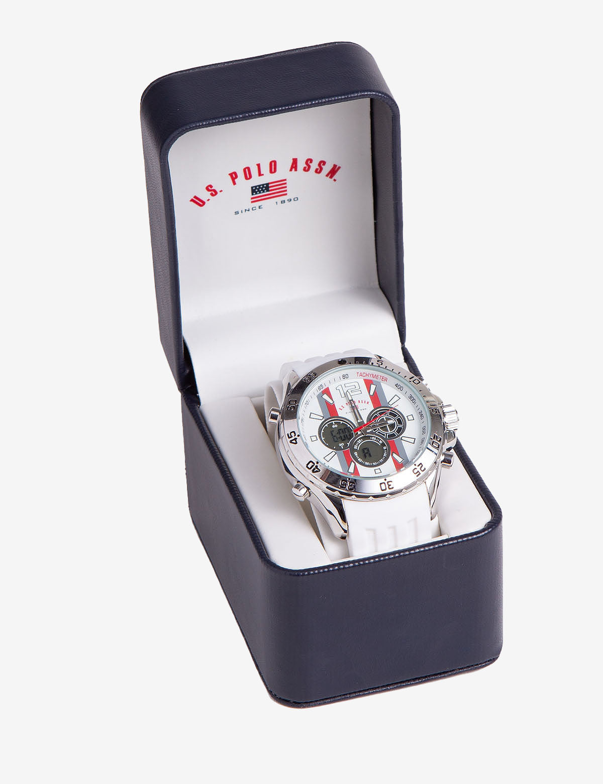 Men's White AnaDigi Sport Watch with Glass Dial & Adjustable Strap | U.S. Polo Assn