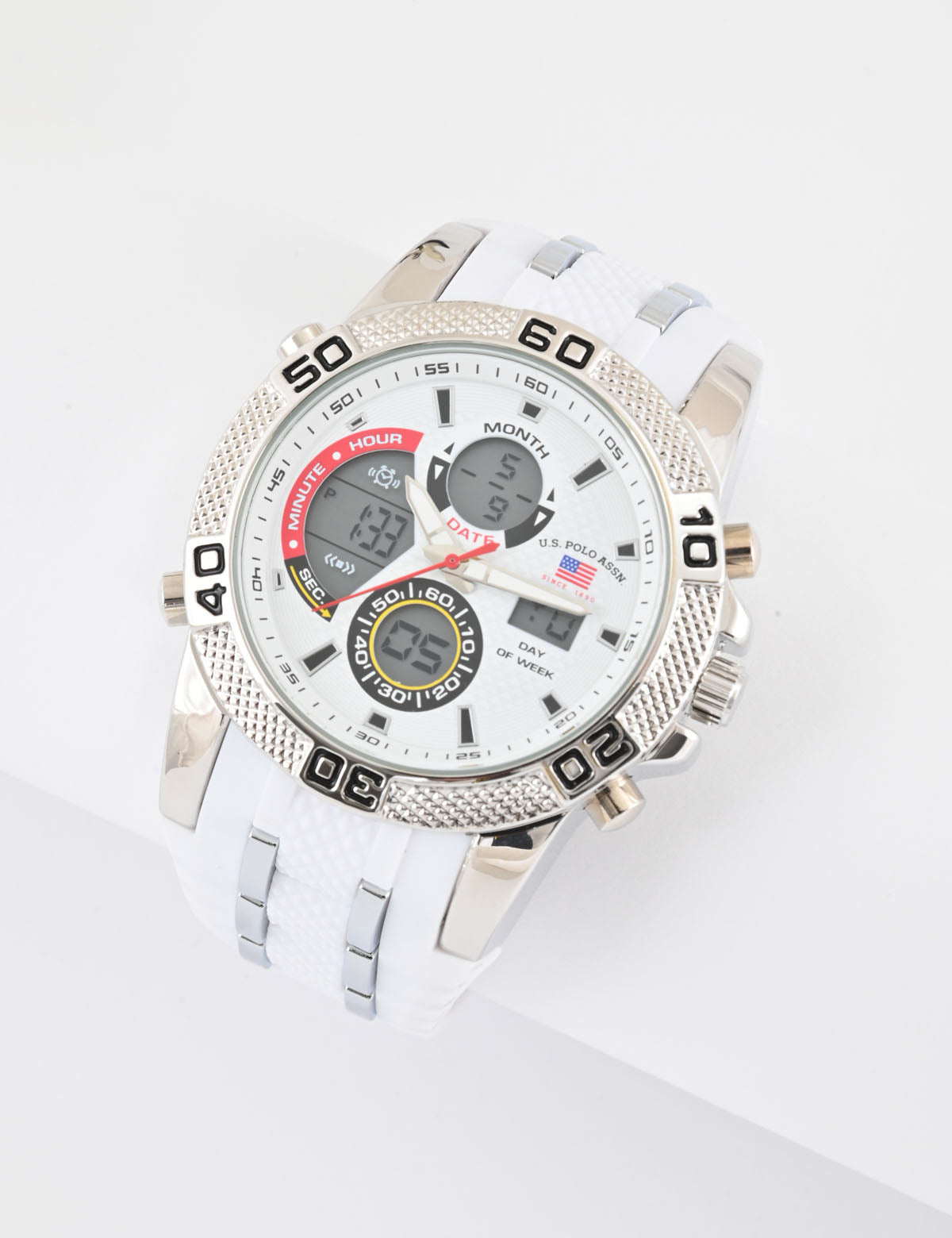 Men's White Digital Sports Watch with Rubber Strap | ANA
