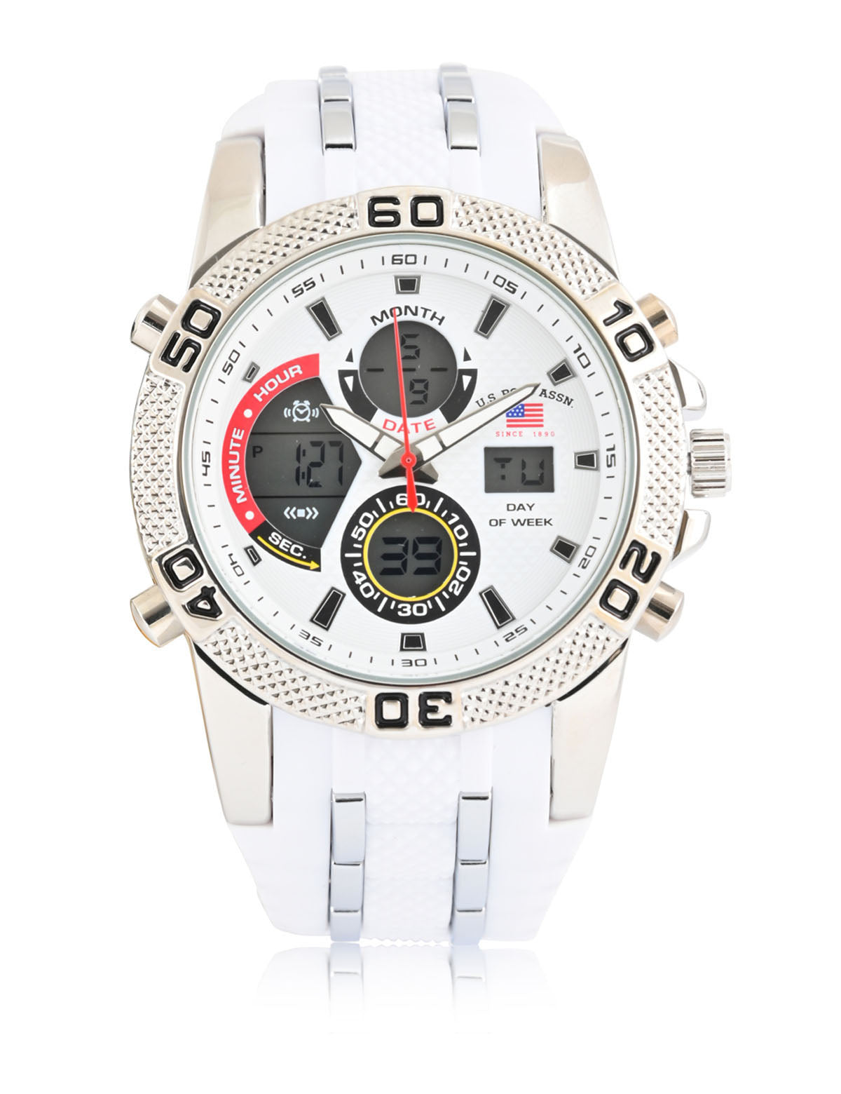 Men's White Digital Sports Watch with Rubber Strap | ANA