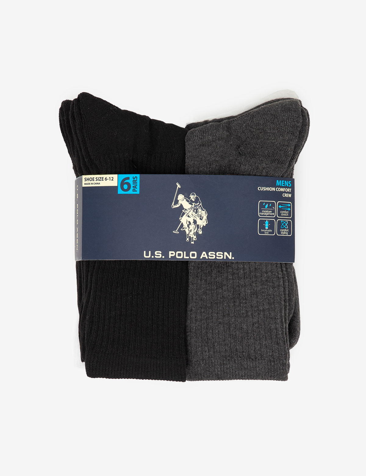 Men's 6-Pack Ribbed Crew Socks | Assorted Solid Colors