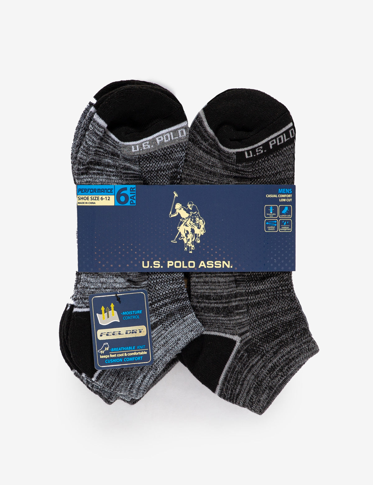 Men's 6-Pack Low Cut Performance Socks for Running & Gym