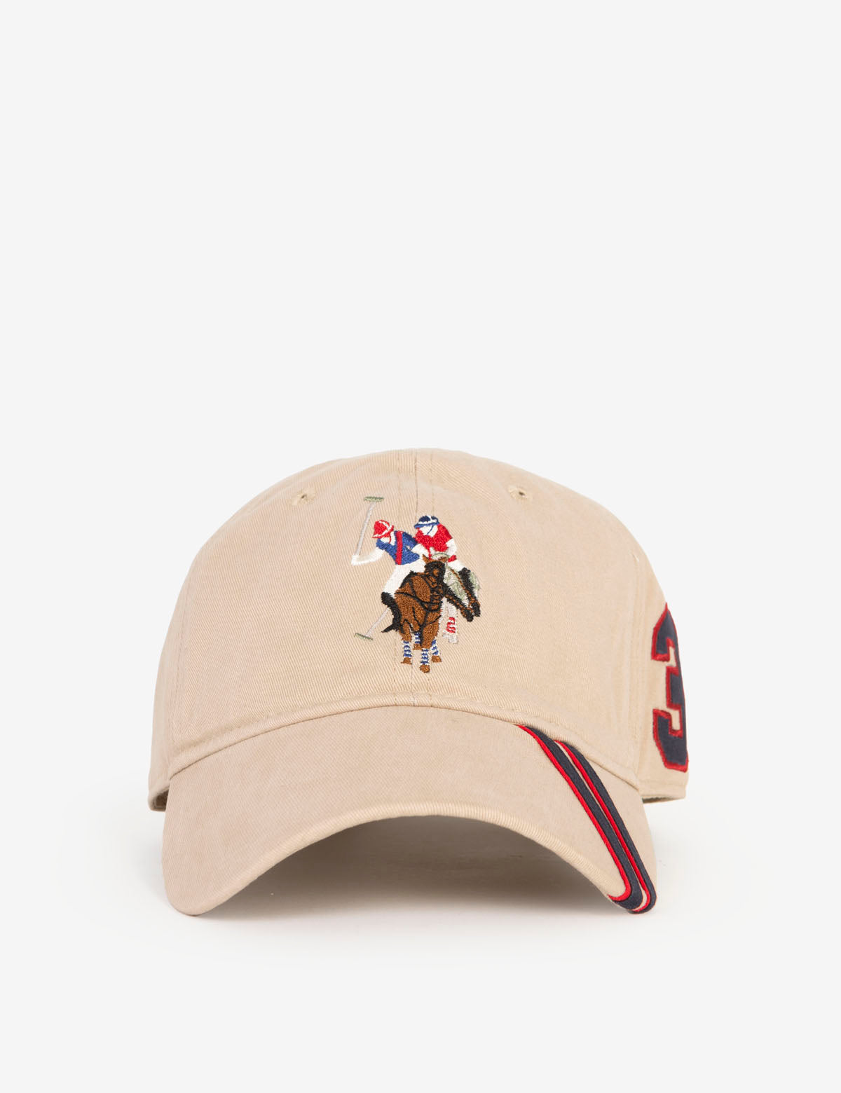 Men's Striped Visor Hat with Multi-Logo Design