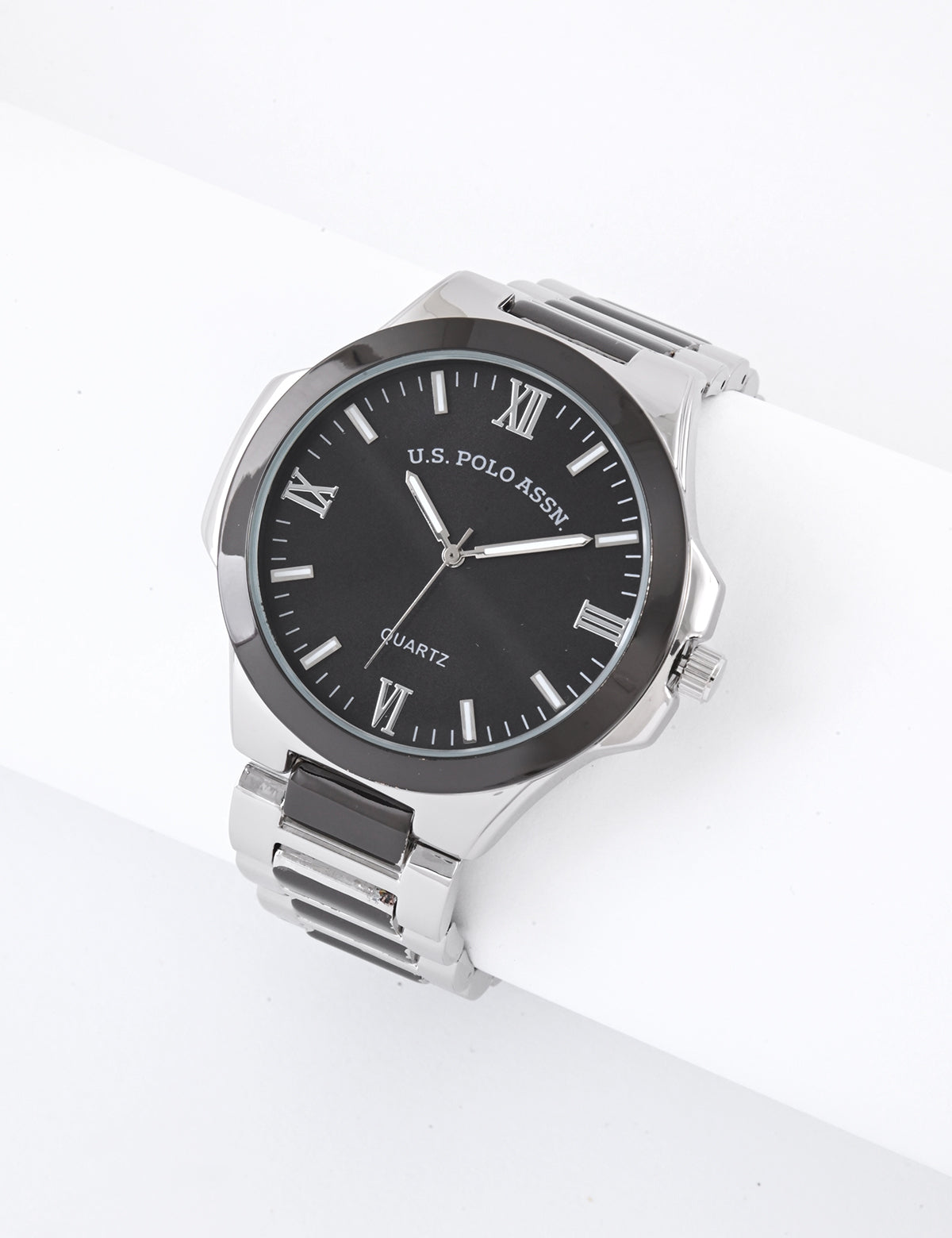 Men's Two-Tone Silver & Black Analog Watch