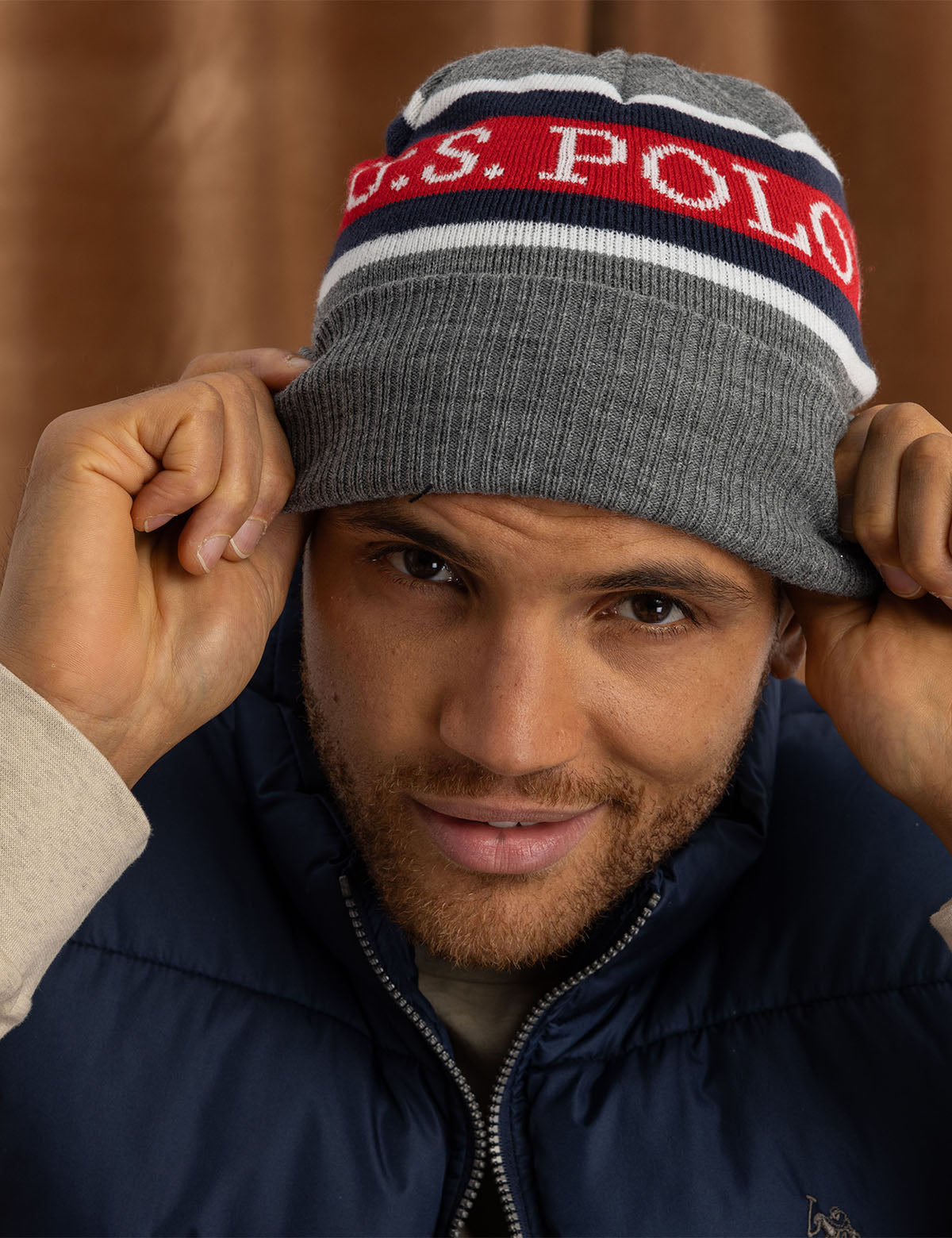 Men's Fleece-Lined Beanie with Wordmark Pattern | Cozy Winter Hat