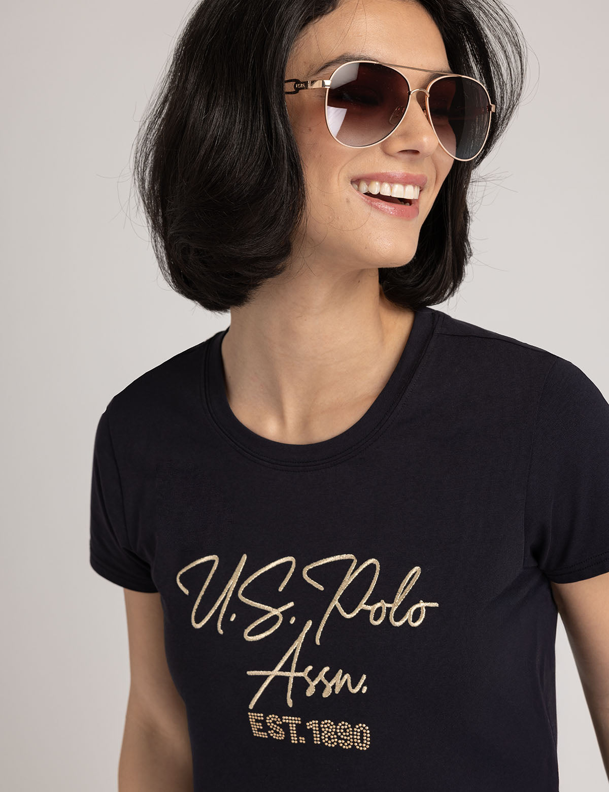 Metallic Bling Semi Scoop Neck T-Shirt | Fashionable Women's Top
