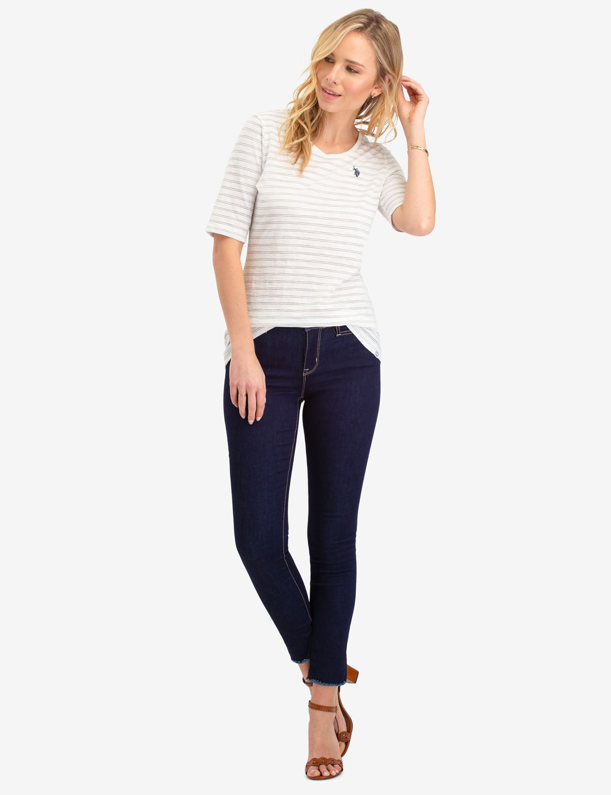 Metallic Lurex Striped Cotton Top | Quarter Sleeves & Straight Hem
