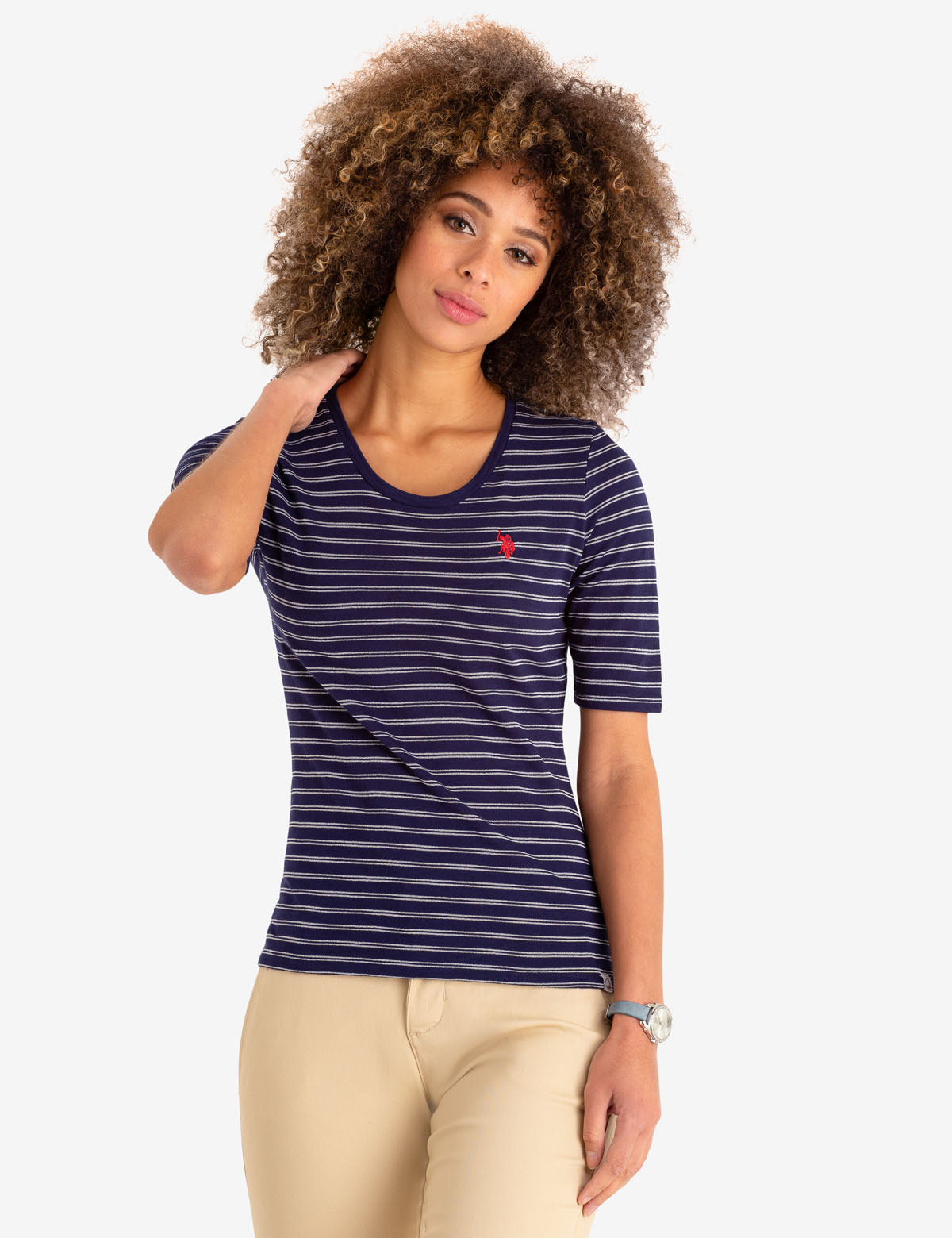 Metallic Lurex Striped Cotton Top | Quarter Sleeves & Straight Hem
