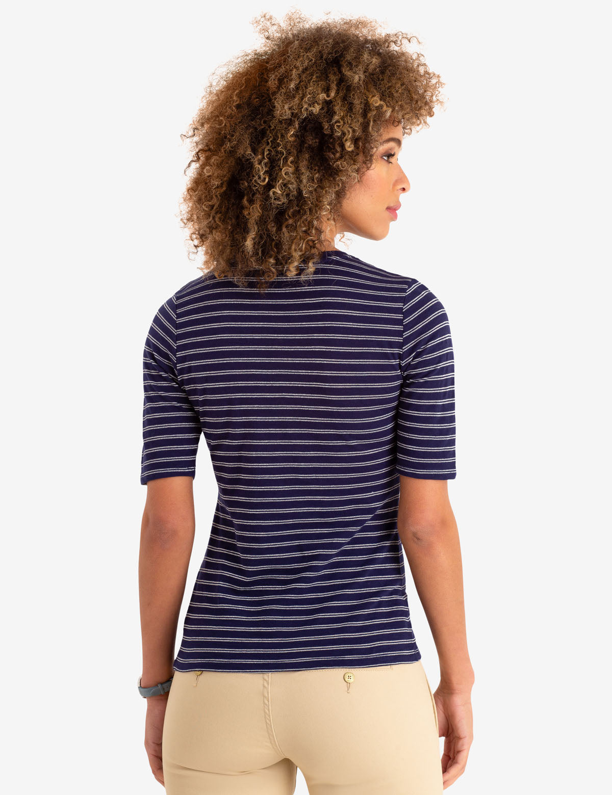 Metallic Lurex Striped Cotton Top | Quarter Sleeves & Straight Hem