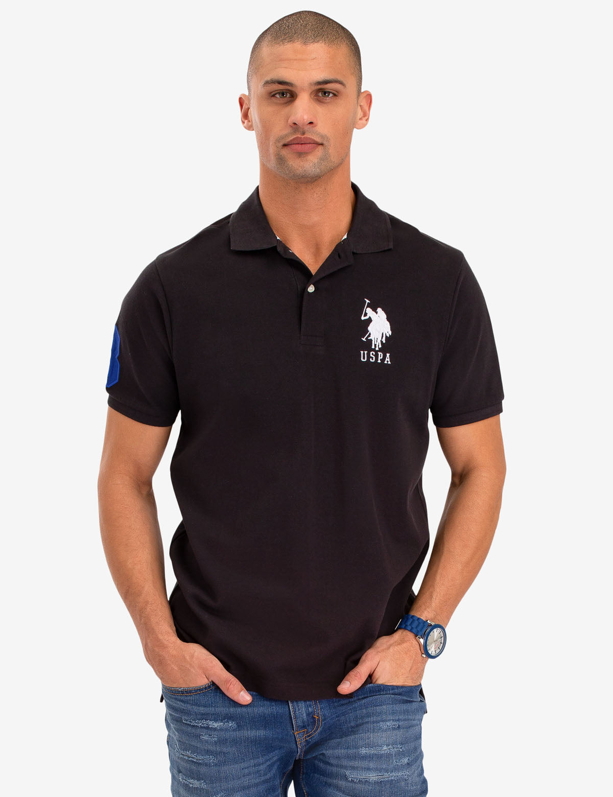 Classic Cotton Polo Shirt with Bold Logo & Side Vents | Big Logo Solid