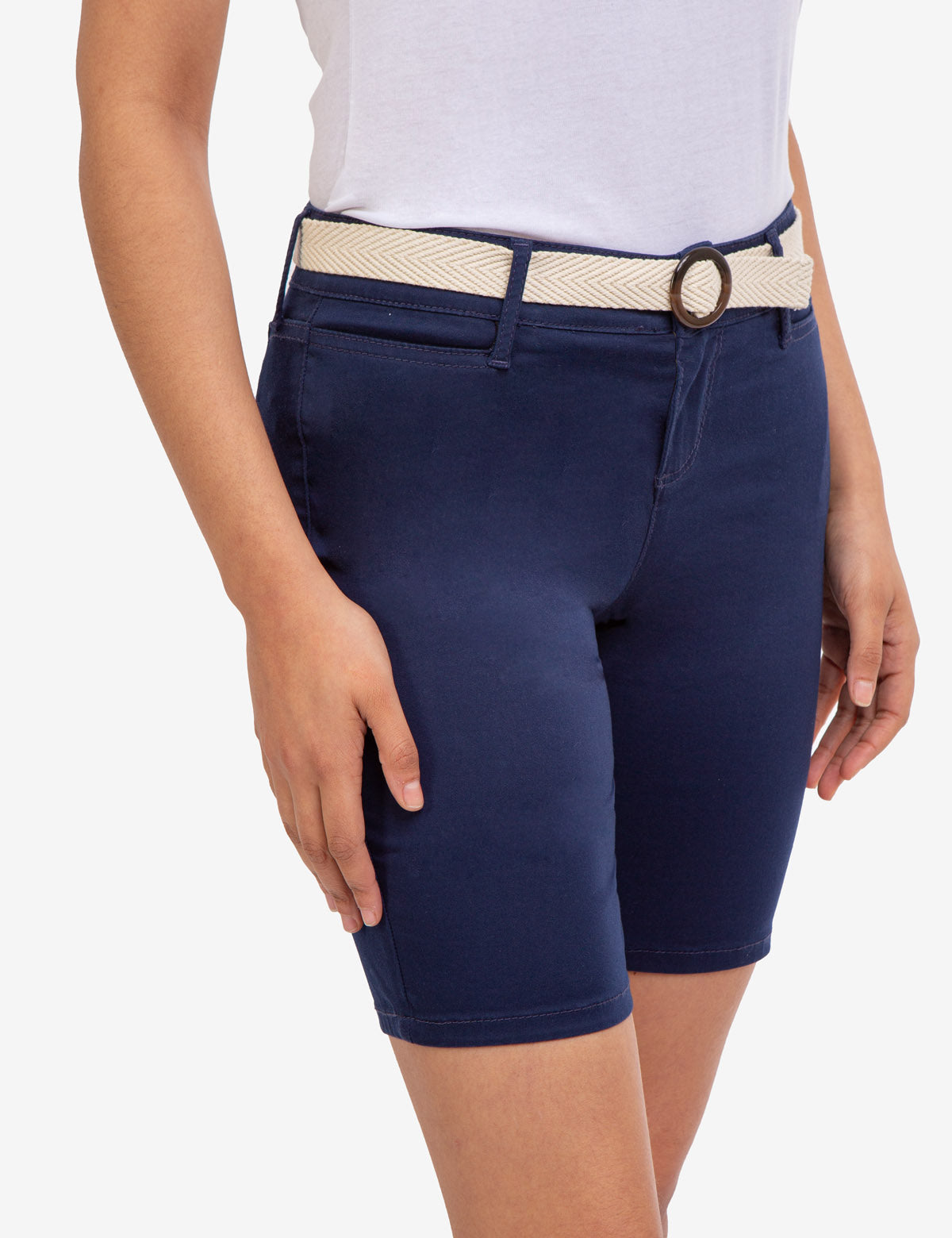 Mid Rise Slim Chino Shorts with Belt & Pockets | Casual Men's Wear