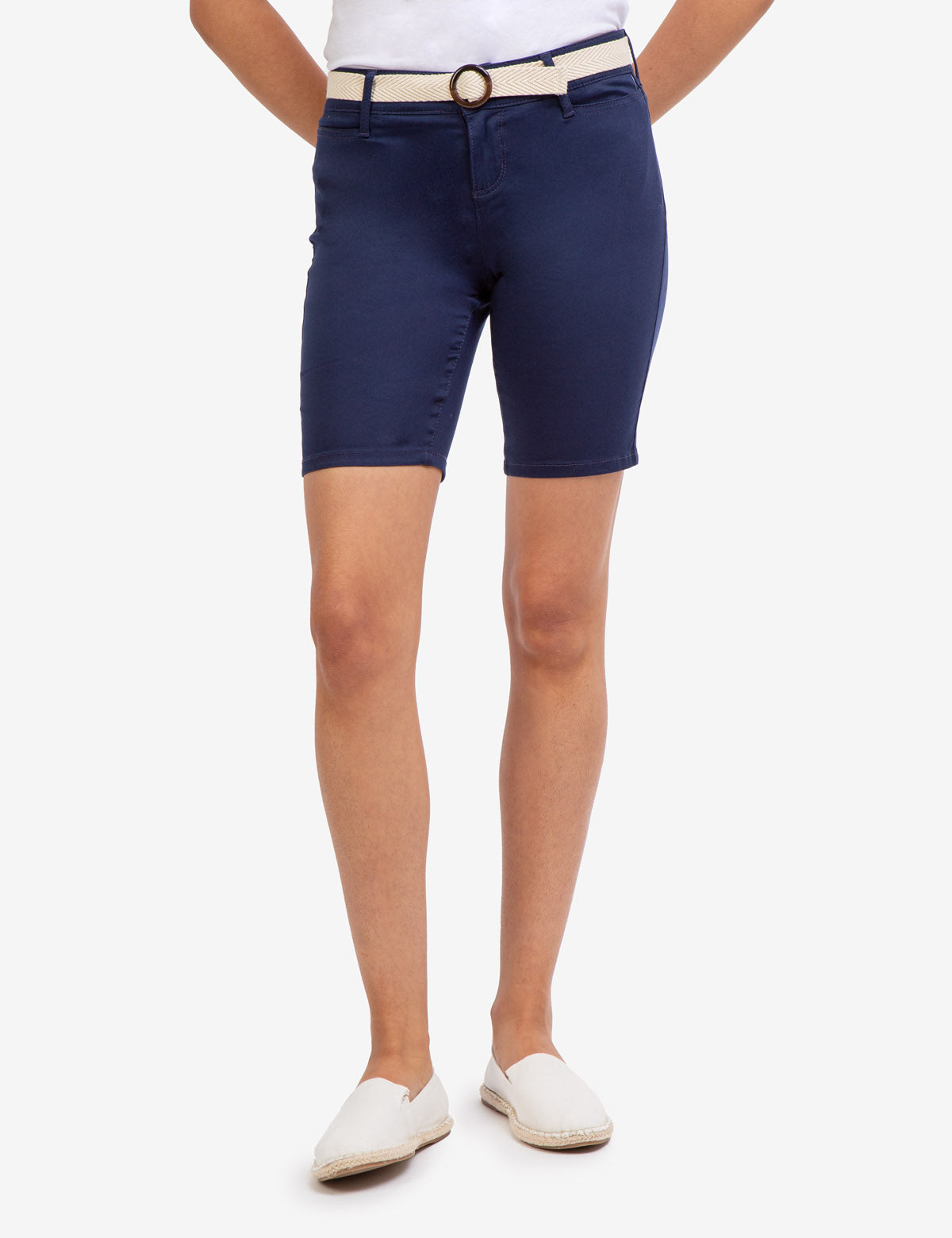 Mid Rise Slim Chino Shorts with Belt & Pockets | Casual Men's Wear
