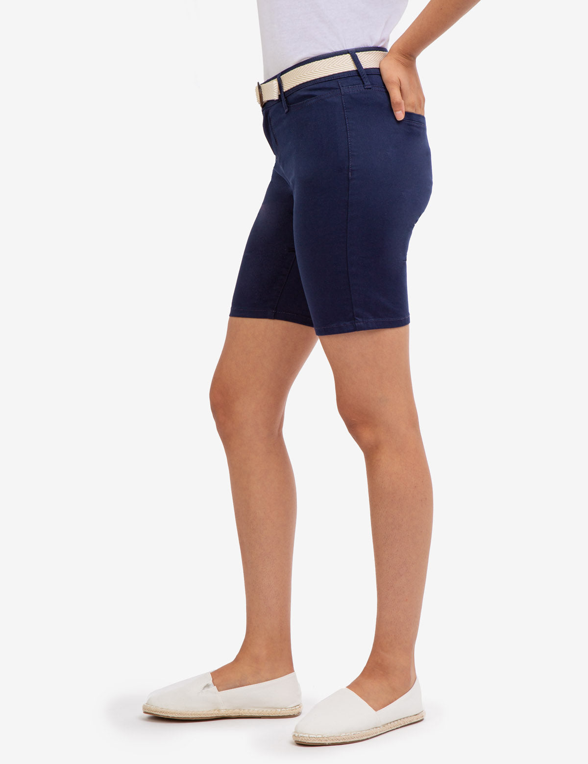 Mid Rise Slim Chino Shorts with Belt & Pockets | Casual Men's Wear
